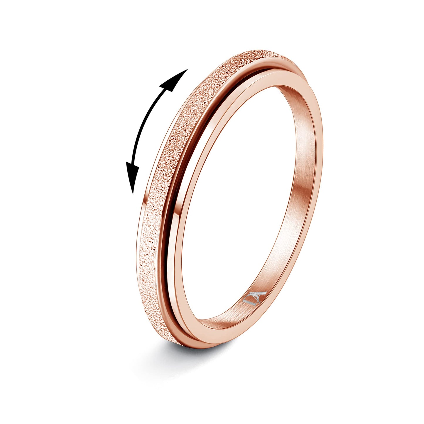 Diamday Rose Gold Fidget Ring – 2mm Titanium Stainless Spinner for Anxiety