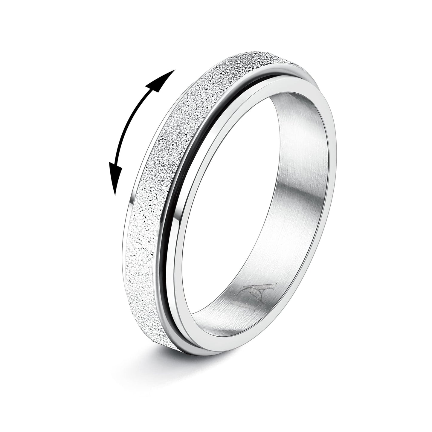 Diamday Silver Fidget Ring – 4mm Titanium Stainless Steel Spinner Ring for Women & Men | Sandblast Finish Anxiety Jewelry