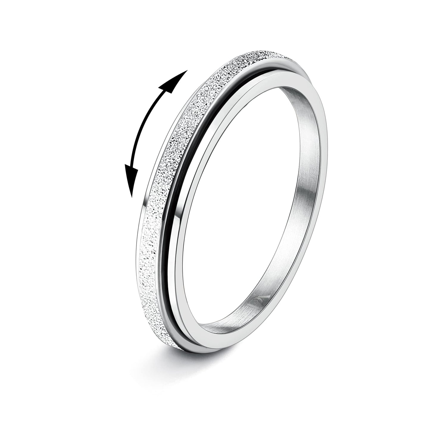 Diamday Silver Fidget Ring – Titanium Spinner for Anxiety & Stress Relief (Size 7)