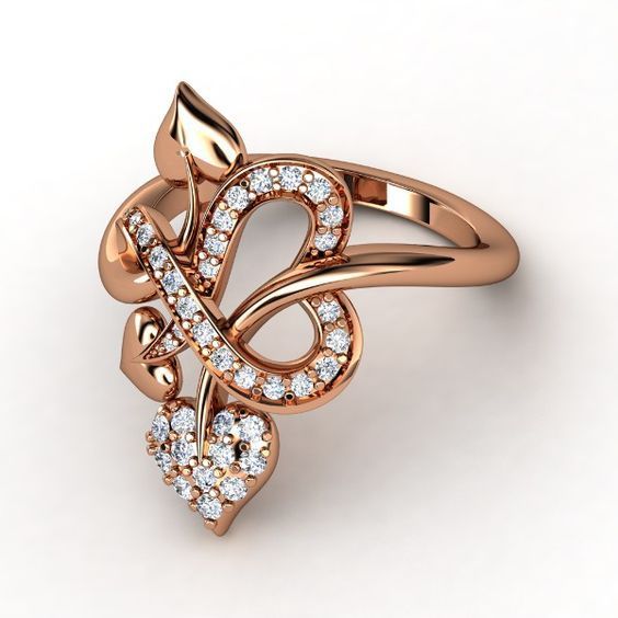 Diamond Peach Heart Rose Gold Ring