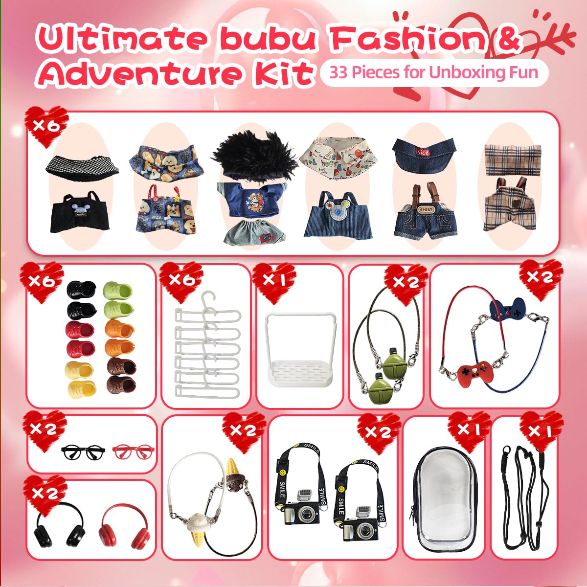 Diaomao 33 Pack Labubu Doll Clothes & Accessories – 17cm Fashion Set with Display Rack