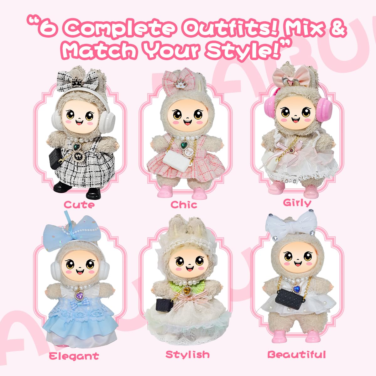 Diaomao 33-Pack Doll Accessories for Labubu (17 cm) – Outfits, Shoes, Glasses & Display Rack