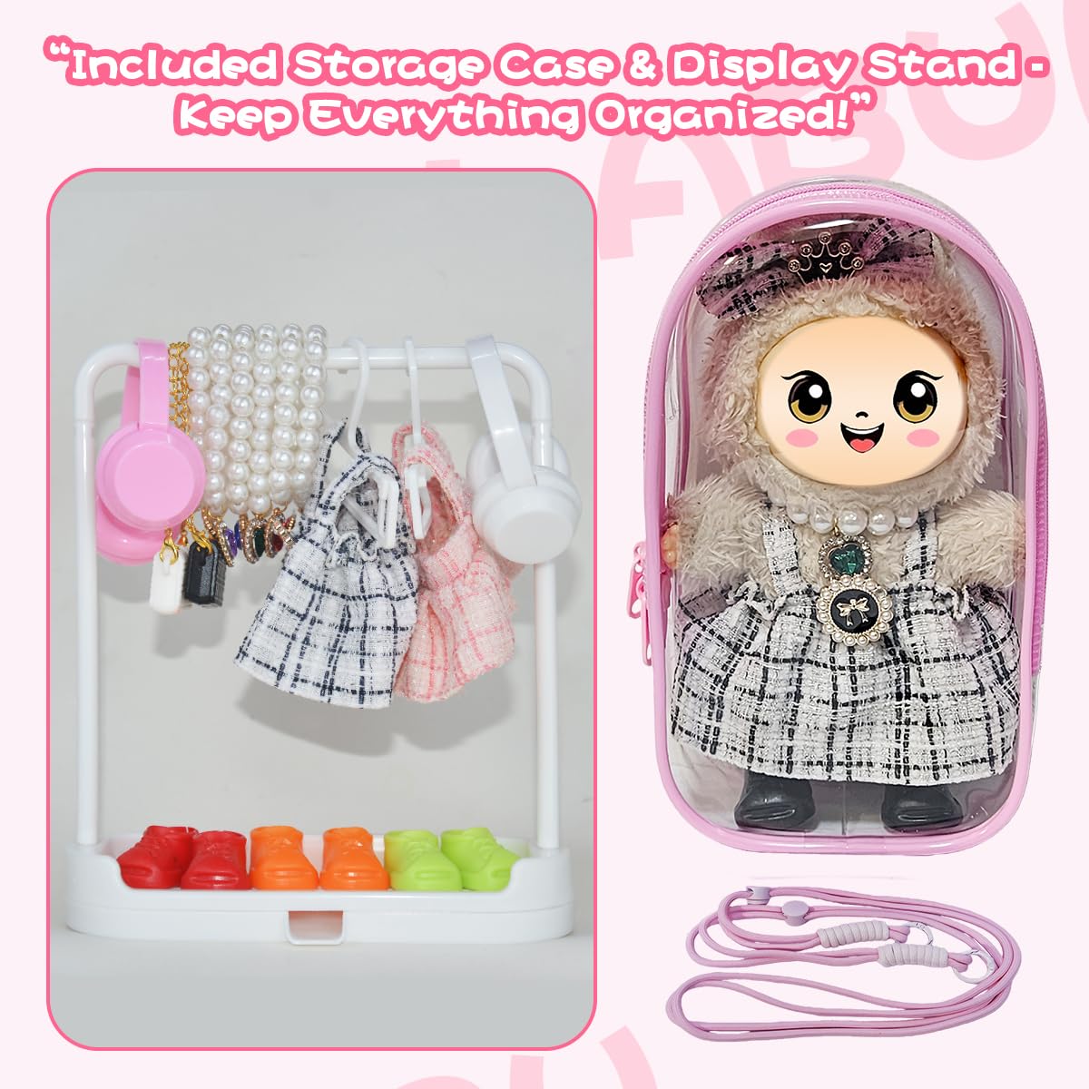 Diaomao 33-Pack Doll Accessories for Labubu (17 cm) – Outfits, Shoes, Glasses & Display Rack