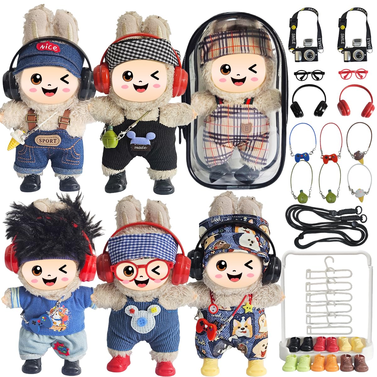 Diaomao 33 Pack Labubu Doll Clothes & Accessories – 17cm Fashion Set with Display Rack