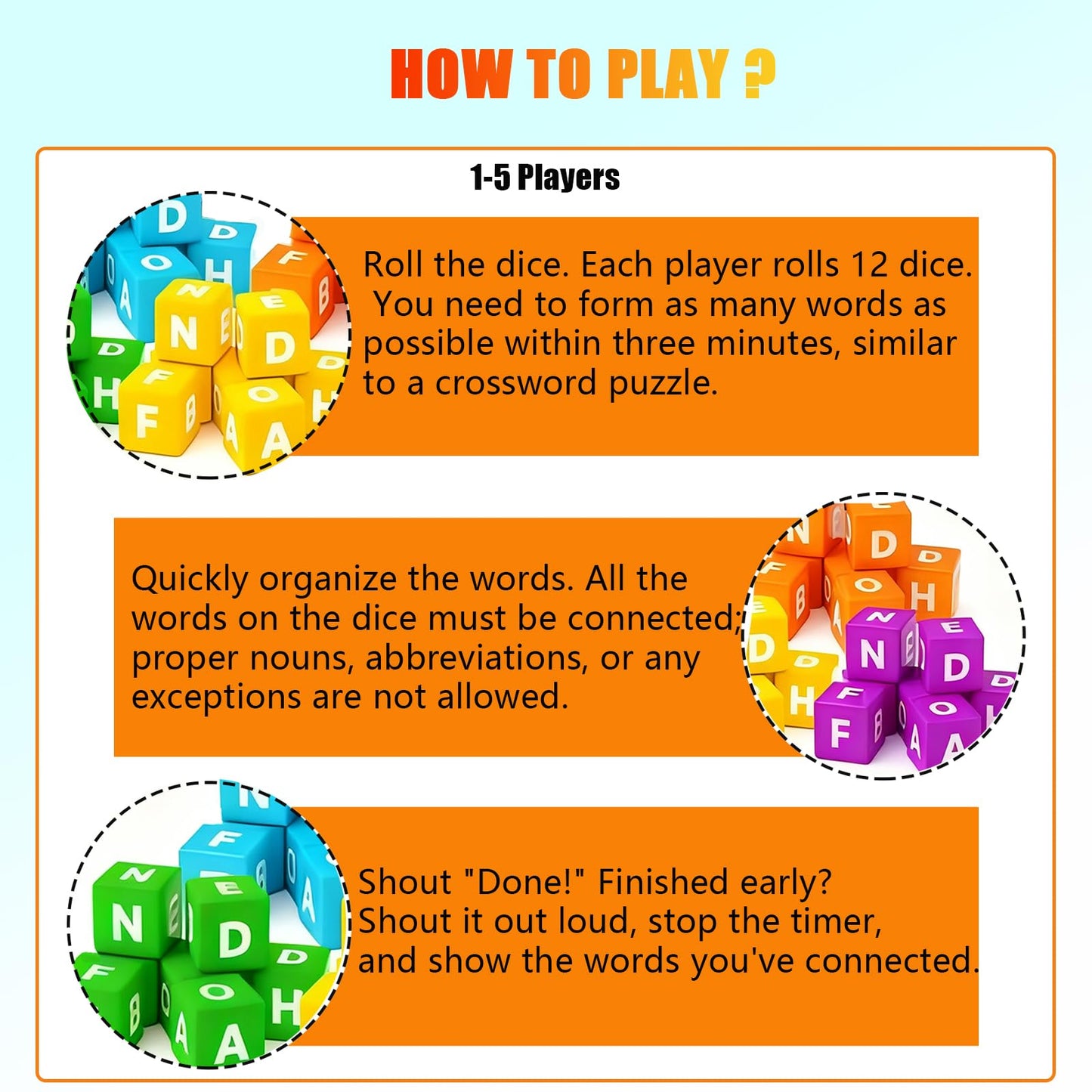 Dice Game – Fast-Paced Word Party Game for 1–5 Players | Family Game Night & Gamenight (60 Dice)