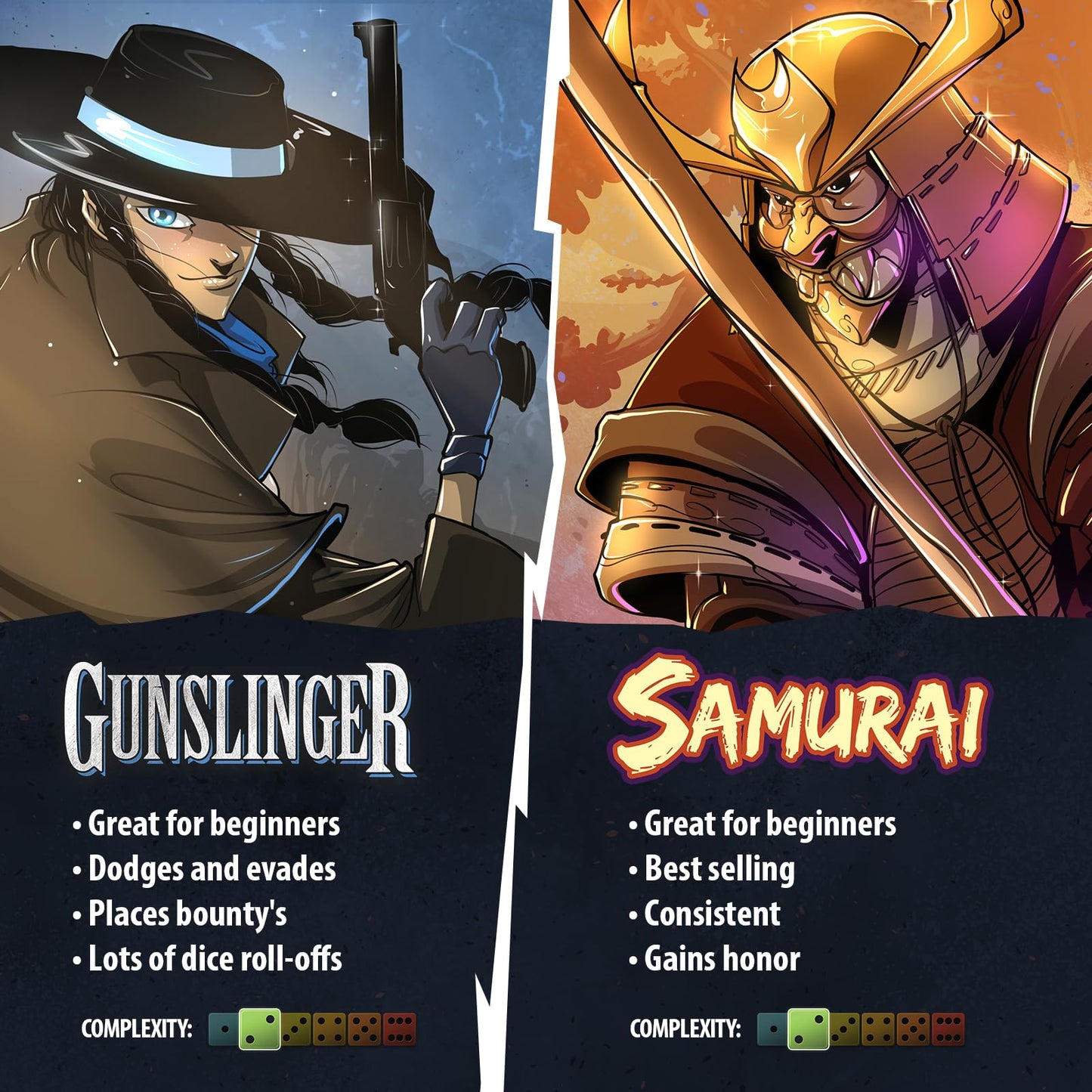 Dice Throne - Two Hero Starter Set: Gunslinger vs Samurai | Fast-Paced Tactical Dice Game
