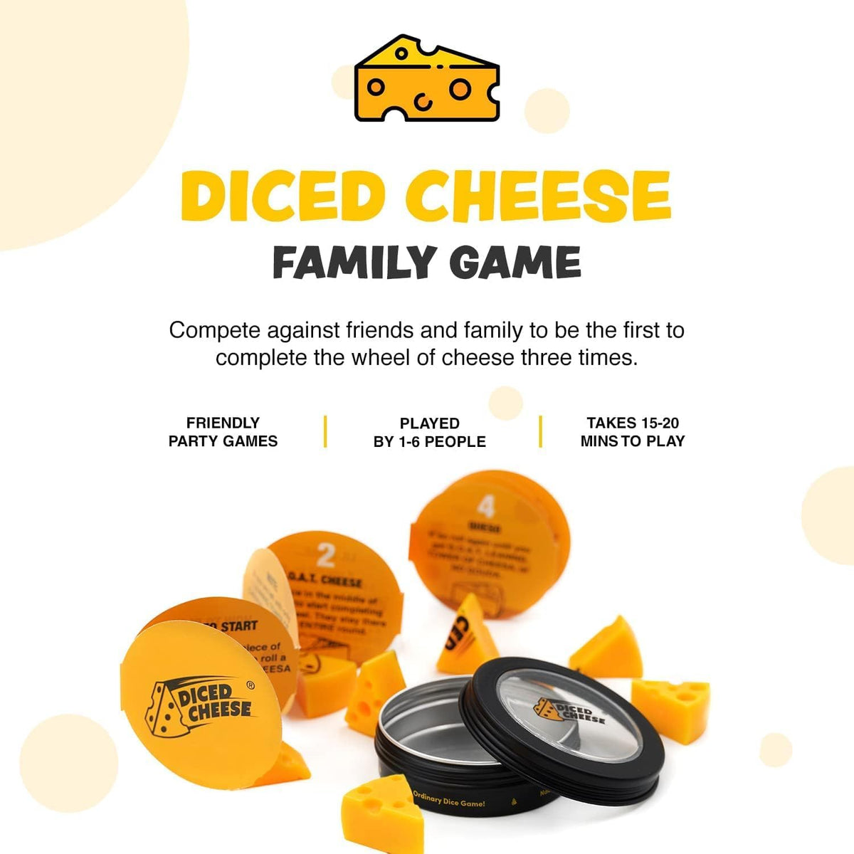 Diced Cheese – Fun, Fast Dice Game for All Ages | Portable 8-Dice Pack with Instructions