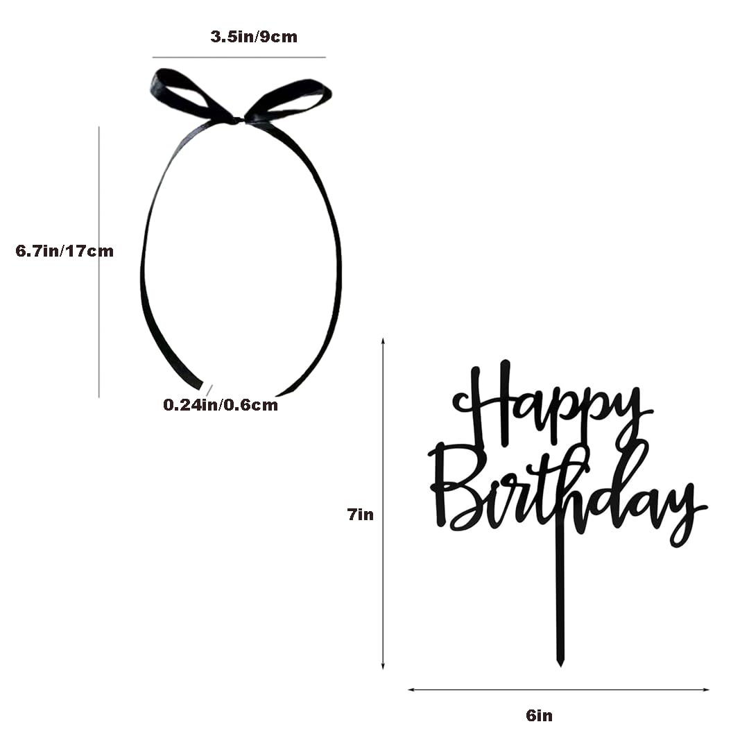 DiDida Bow Cake Topper Ribbon – Black Vintage Coquette with Happy Birthday Sign