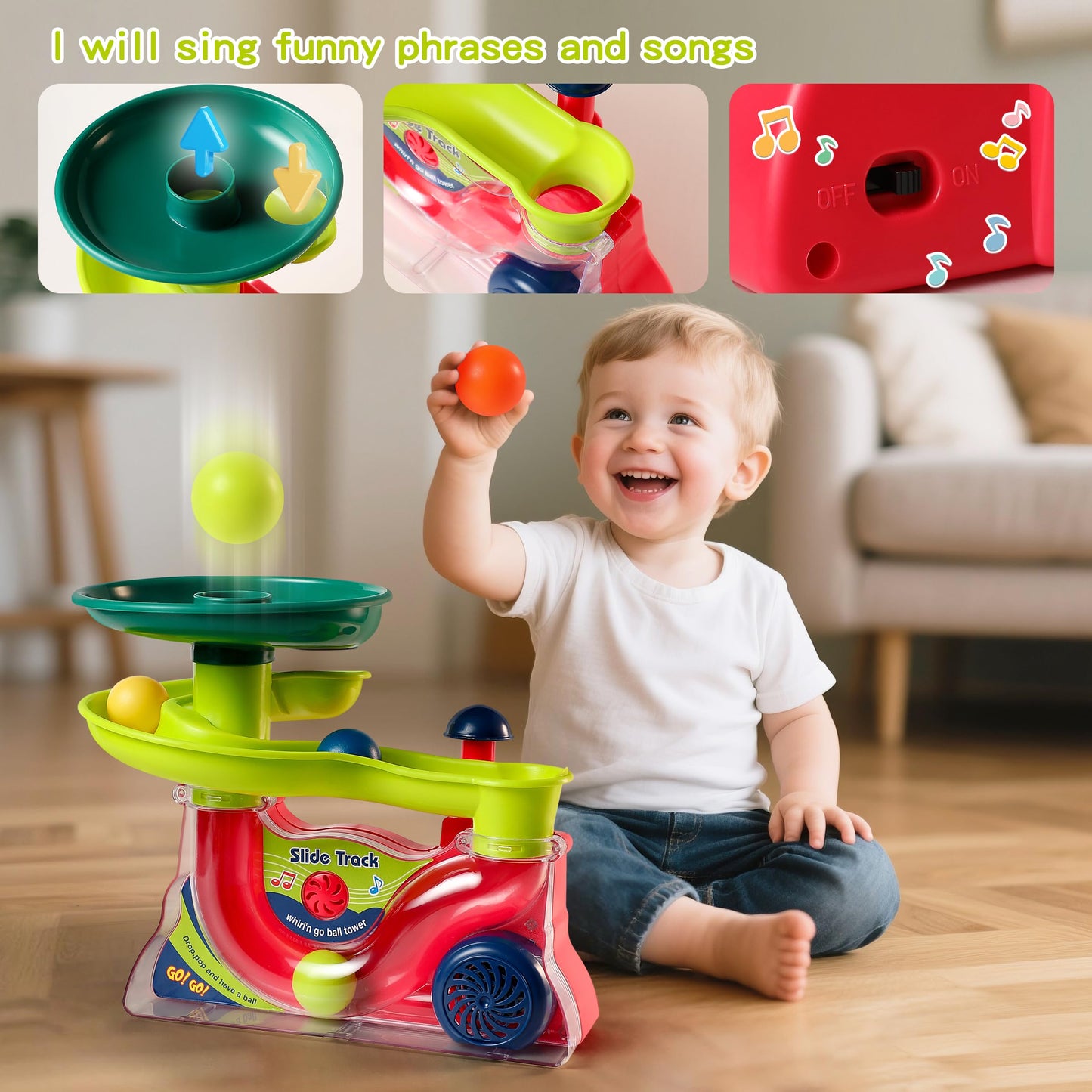Didklom Busy Ball Popper Toy for Babies 9+ Months – 5 Balls with Popping Action & Music