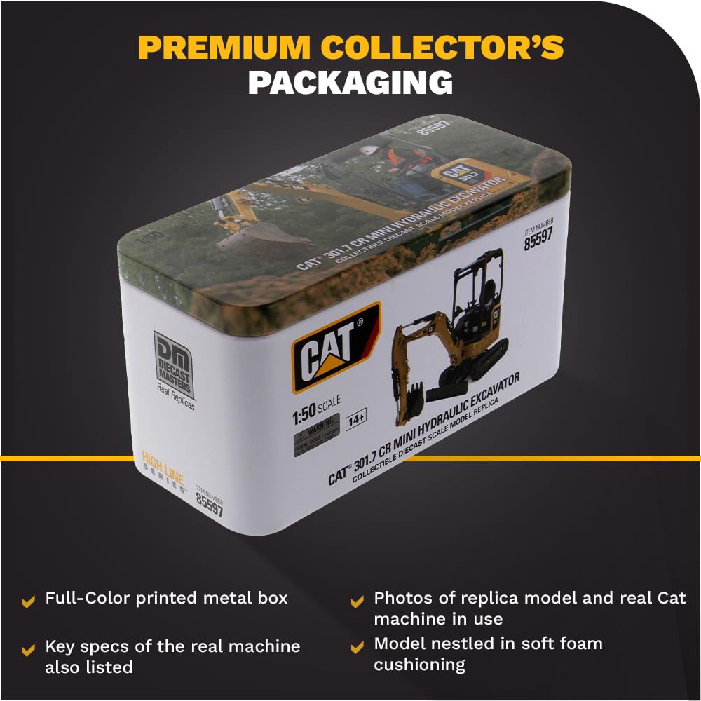 Diecast Masters CAT 301.7 CR Next Gen Mini Hydraulic Excavator with Work Tools – 1:50 Model 85597