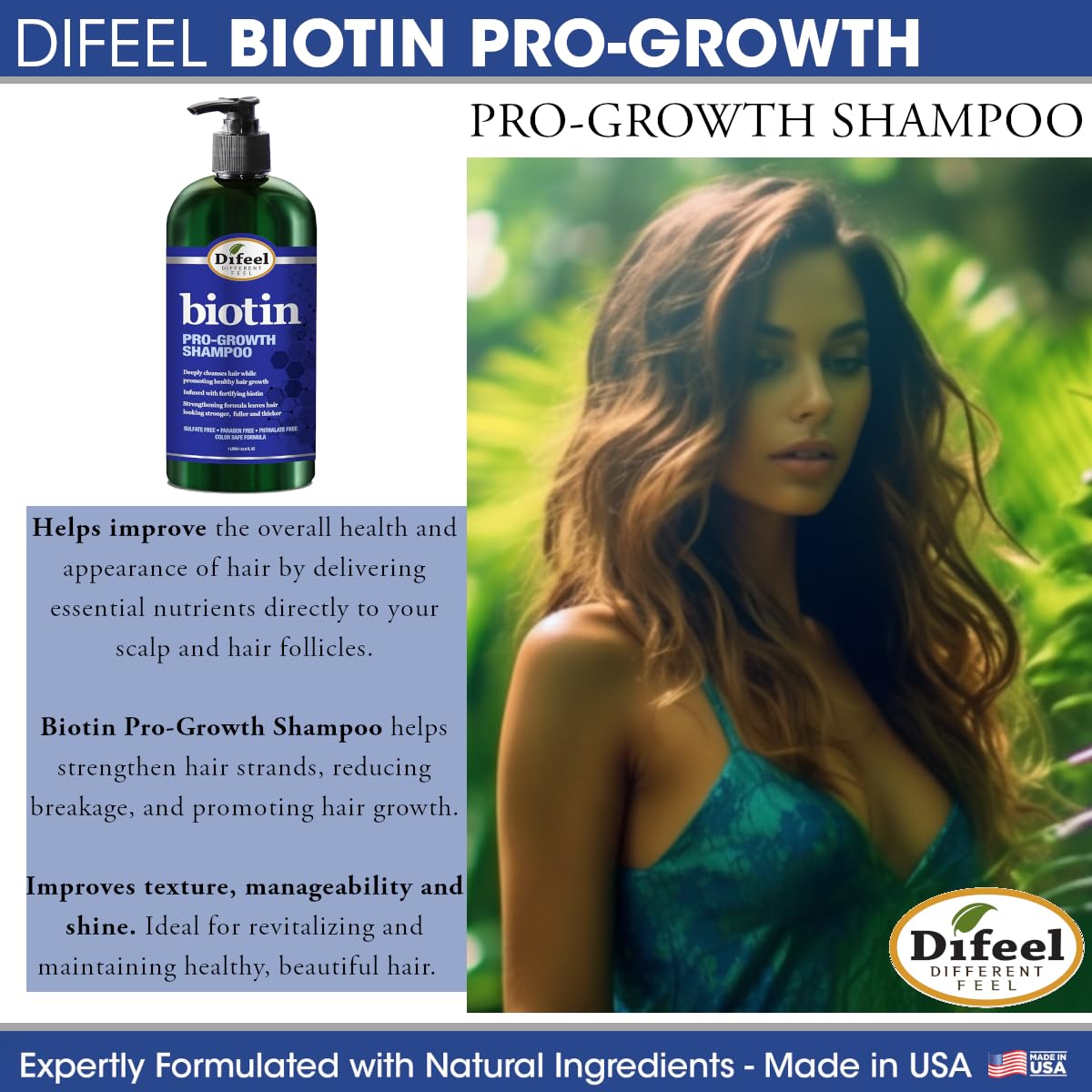 Difeel Pro-Growth Biotin Shampoo & Conditioner Gift Set – Large 33.8oz, Sulfate Free