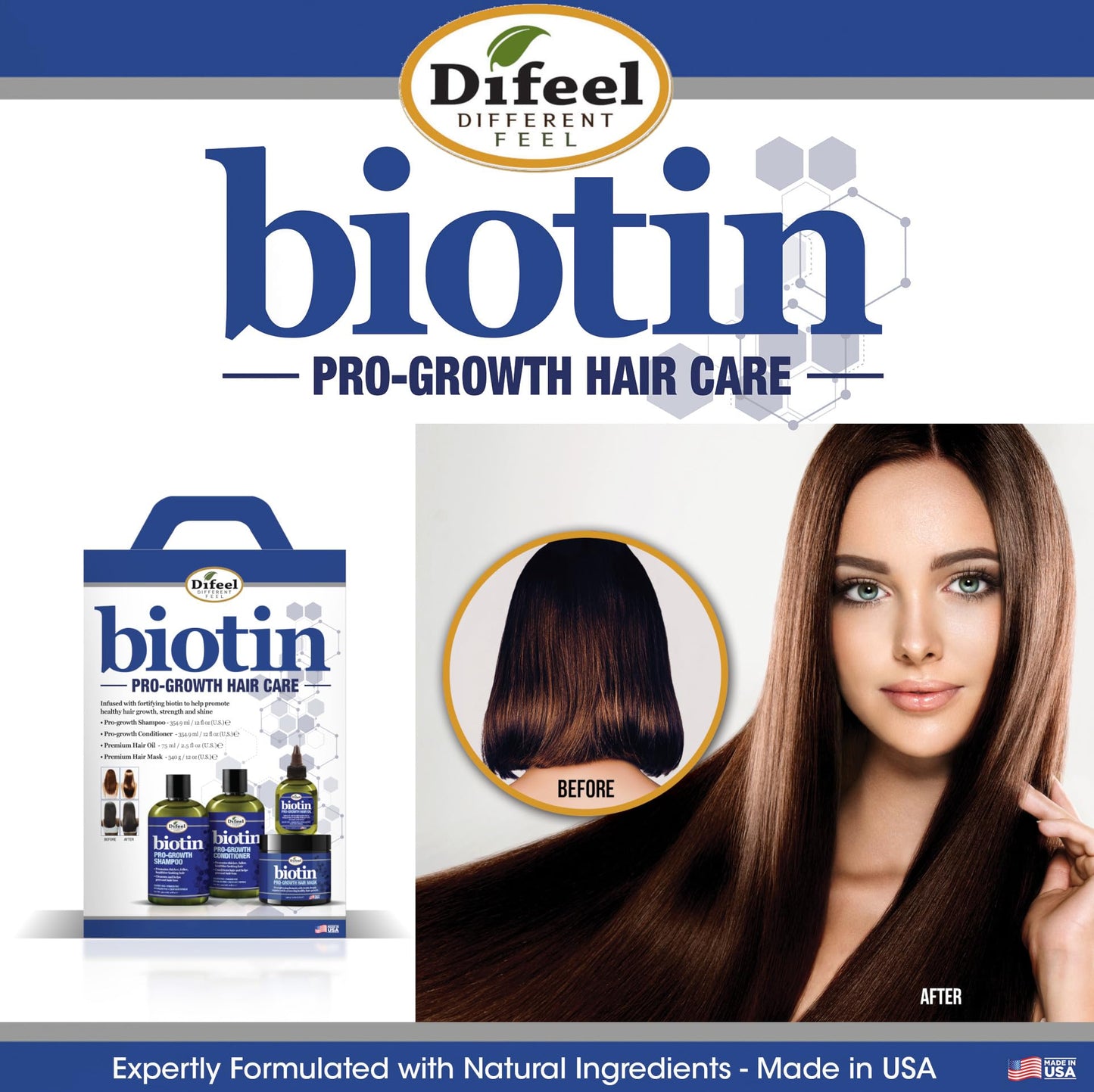 Difeel Pro-Growth Biotin Shampoo & Conditioner Gift Set – Large 33.8oz, Sulfate Free