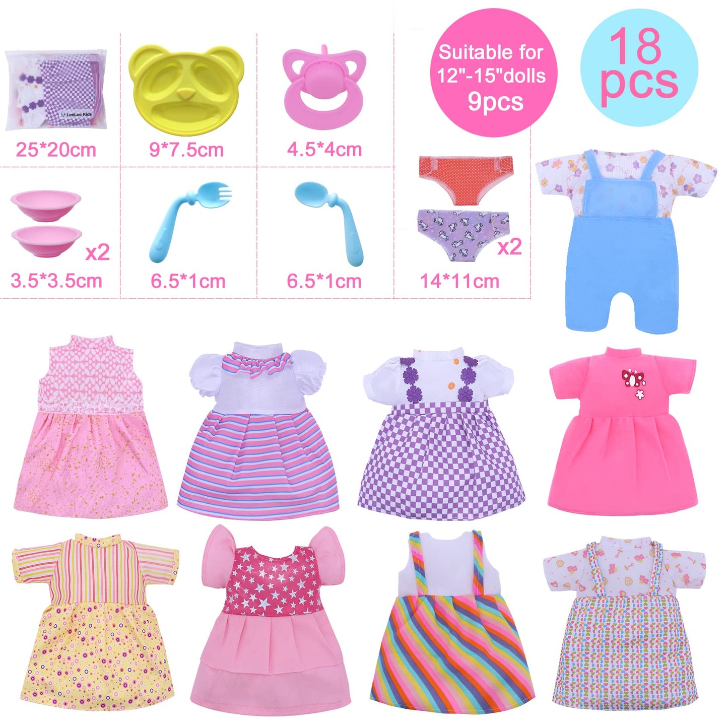Digabi Baby Doll Clothes Set for 12–15 Inch Dolls – 18-Piece 360° Sewing Dresses & Accessories