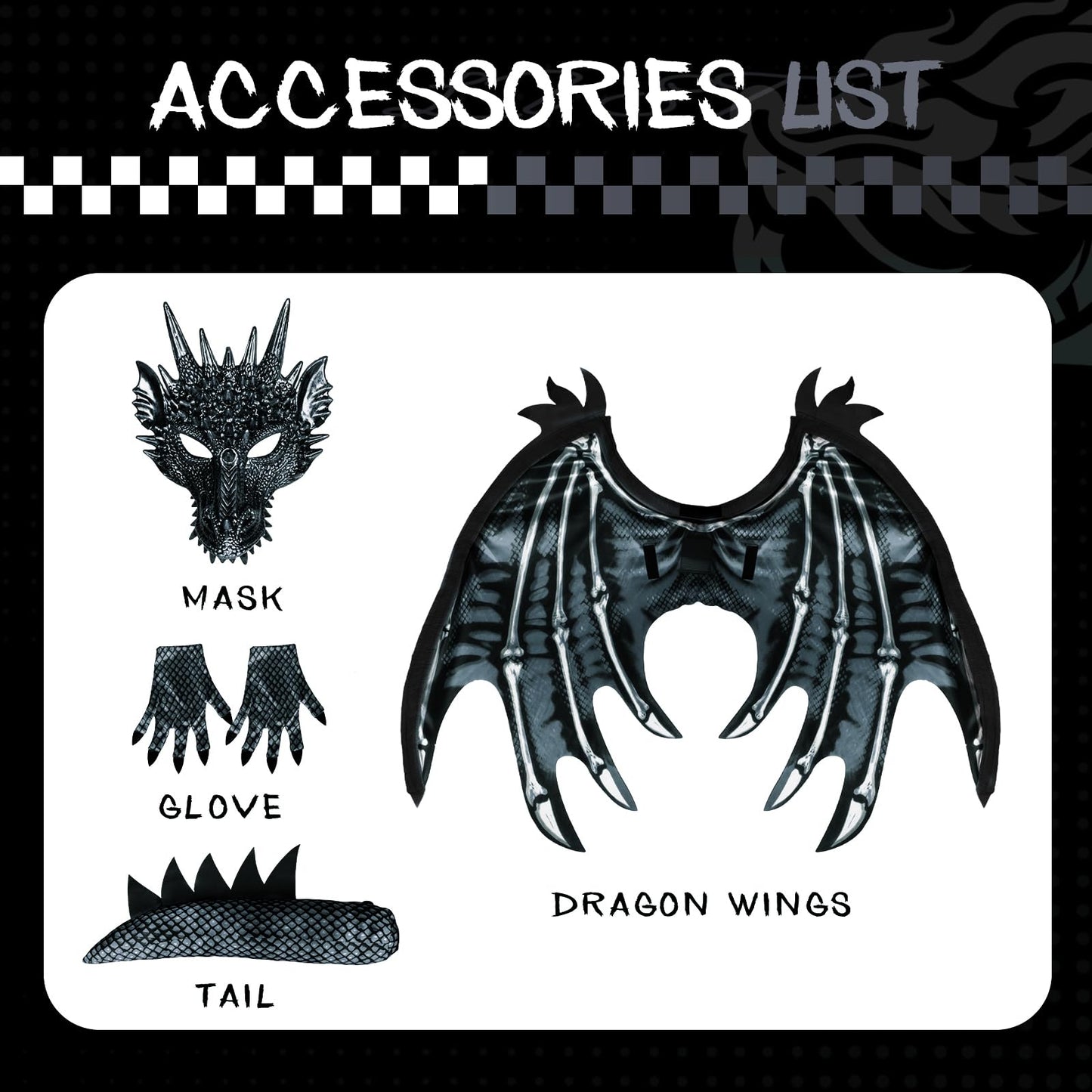 digi Dragon Costume for Kids - Black Dragon Jumpsuit with Wings, Tail & Spikes (Ages 3-12)