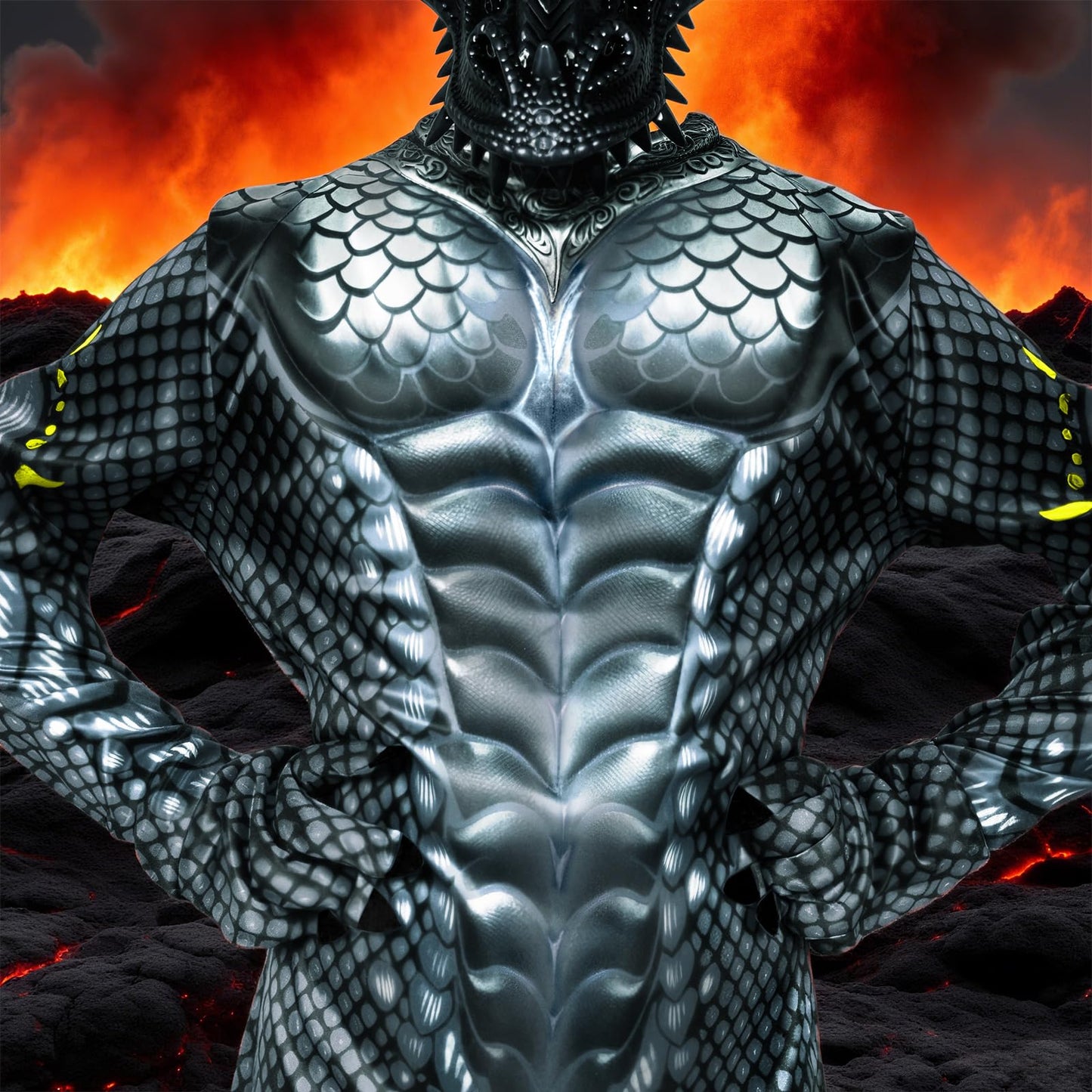 digi Dragon Costume for Kids - Black Dragon Jumpsuit with Wings, Tail & Spikes (Ages 3-12)