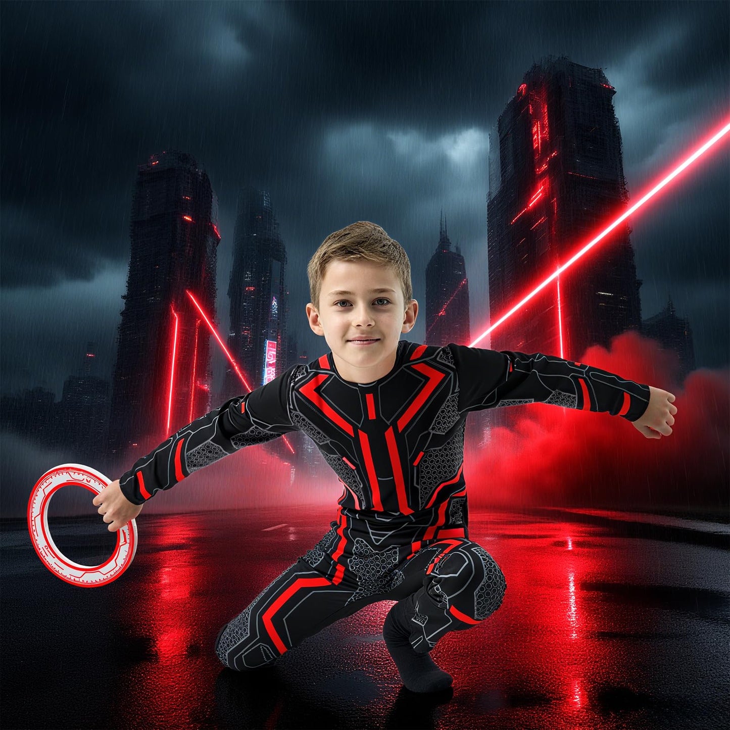 digi Kids Cyber Space Hero Jumpsuit with Glow-in-the-Dark Frisbee | 4-12 years