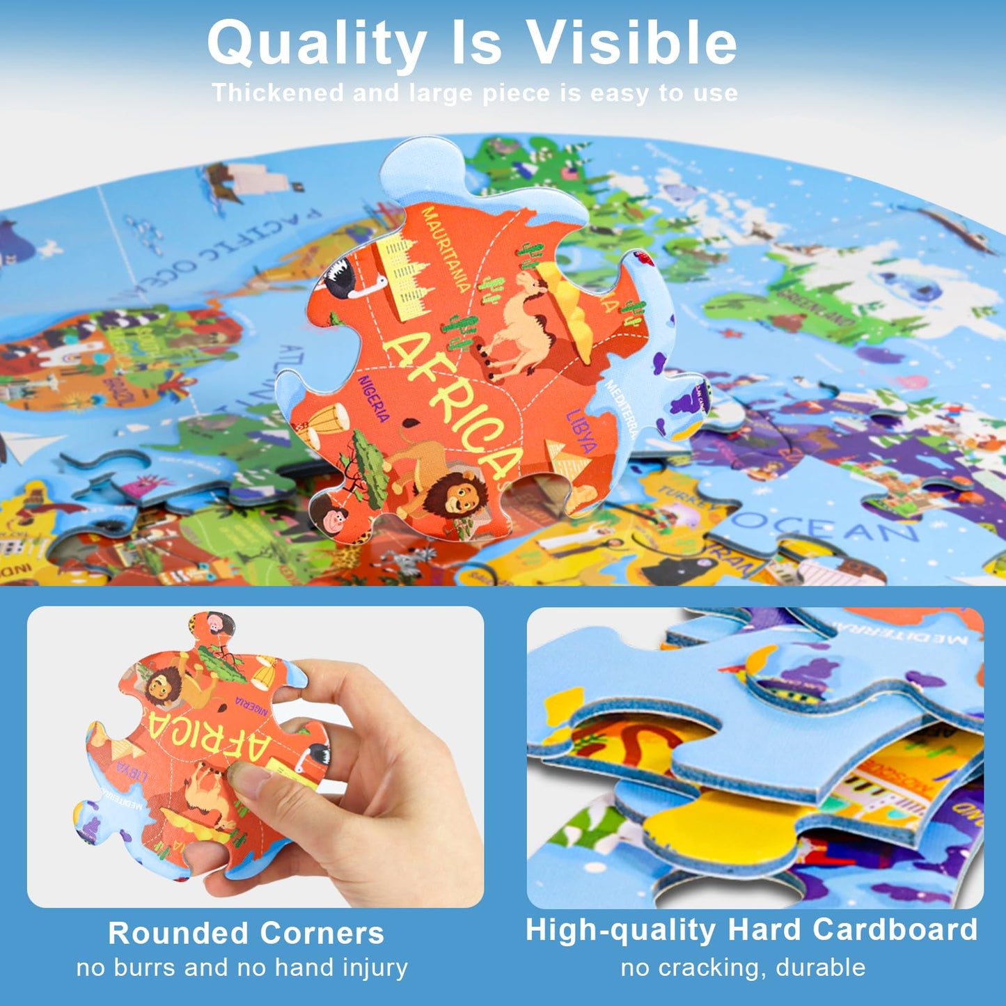 DIGOBAY World Map Jigsaw Puzzle – 70-Piece Round Floor Puzzle for Kids Aged 4-8