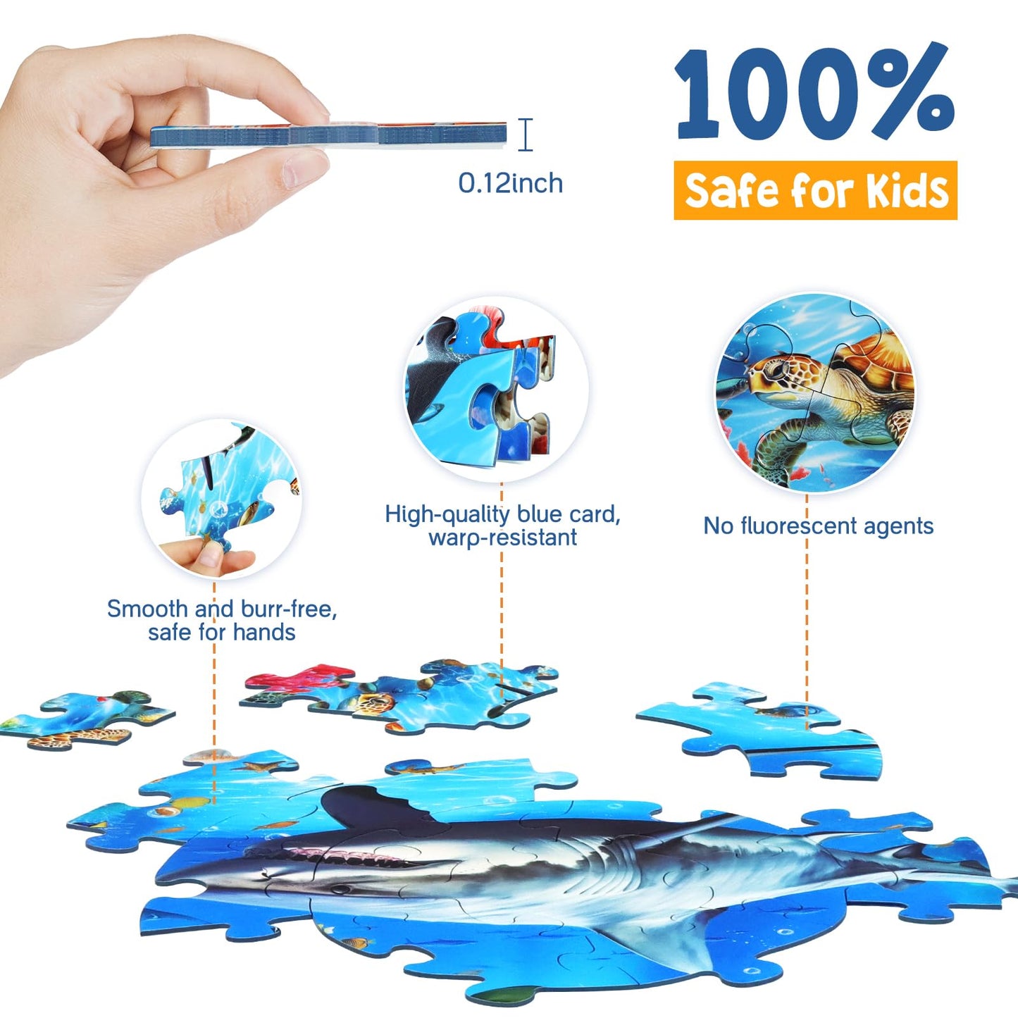 DIGOBAY Round Ocean Floor Puzzle for Kids 3-8 — 70-Piece Shark & Marine Life