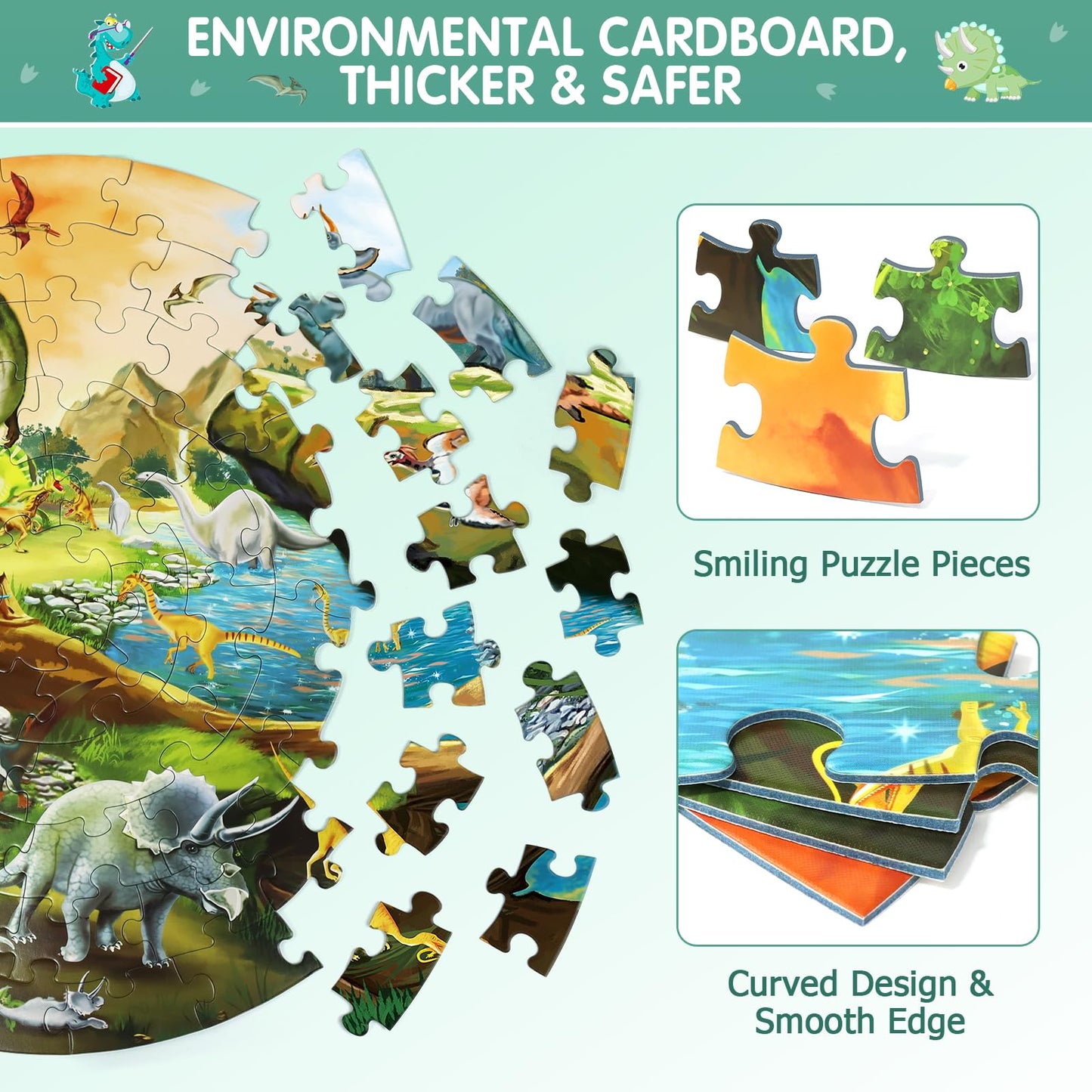 DIGOBAY Dinosaur Floor Puzzle – 70-Piece Round Puzzle for Kids Ages 3-8