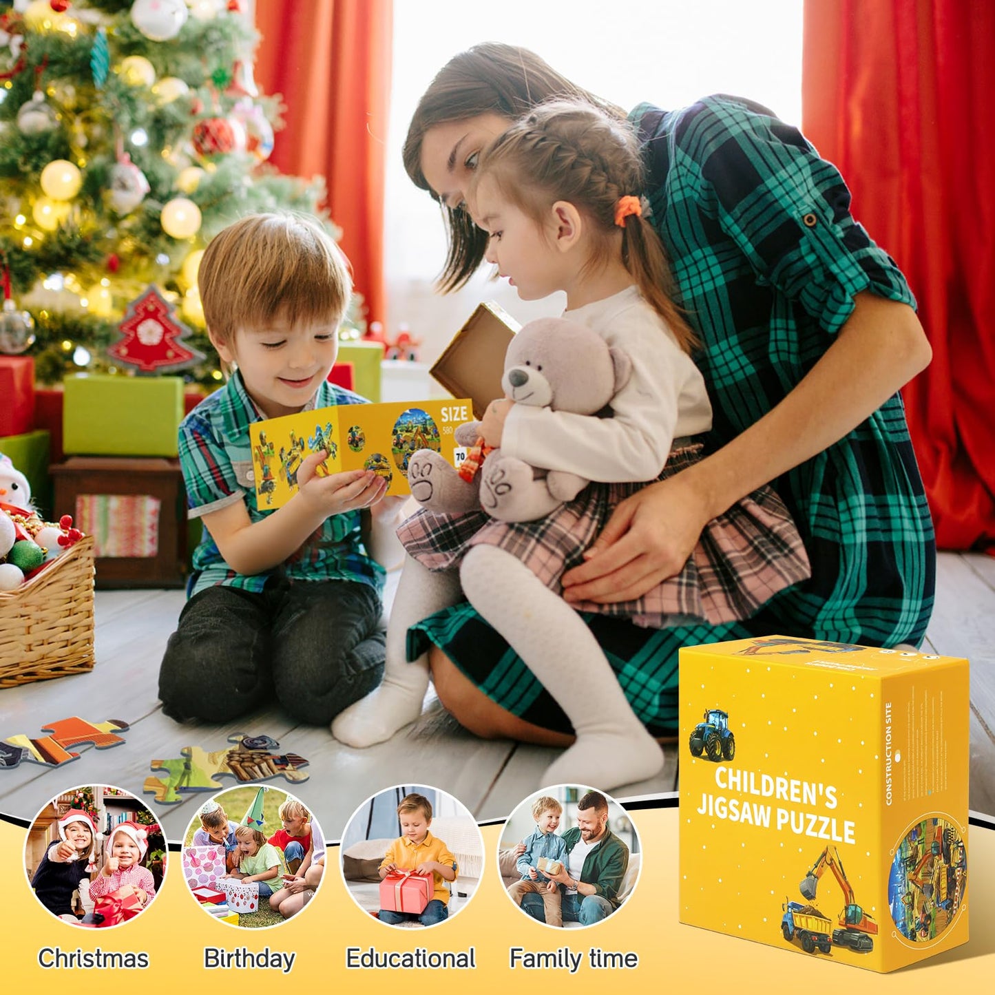 DIGOBAY Round Floor Puzzle – 70-Piece Construction Site for Kids 3-12