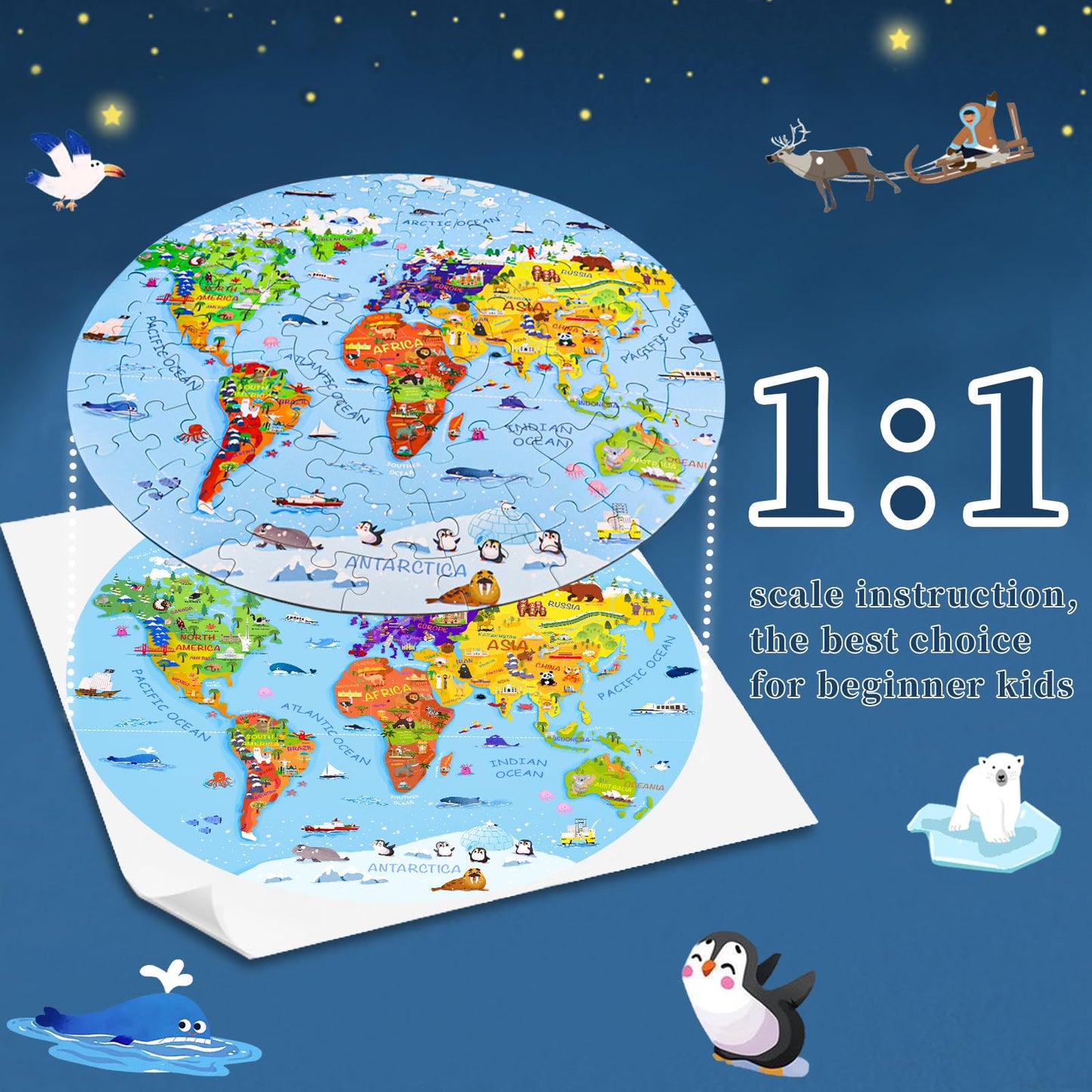 DIGOBAY World Map Jigsaw Puzzle – 70-Piece Round Floor Puzzle for Kids Aged 4-8