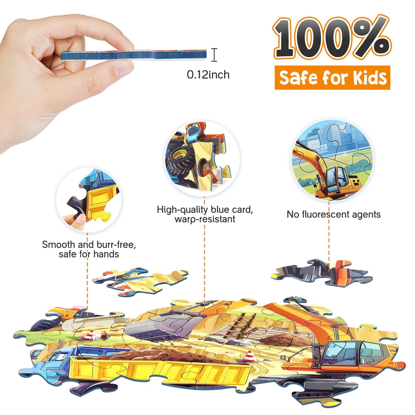 DIGOBAY Round Floor Puzzle – 70-Piece Construction Site for Kids 3-12