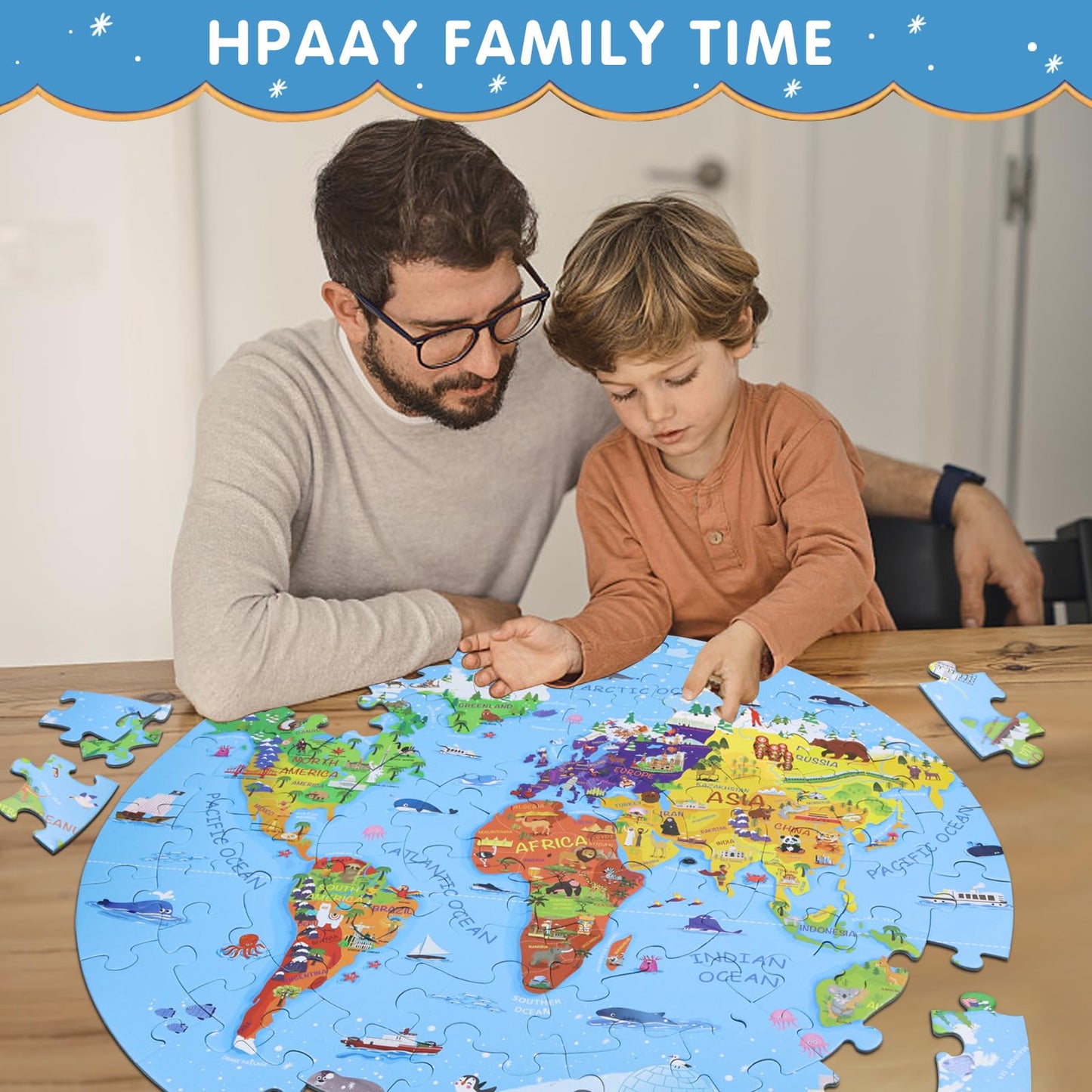 DIGOBAY World Map Jigsaw Puzzle – 70-Piece Round Floor Puzzle for Kids Aged 4-8