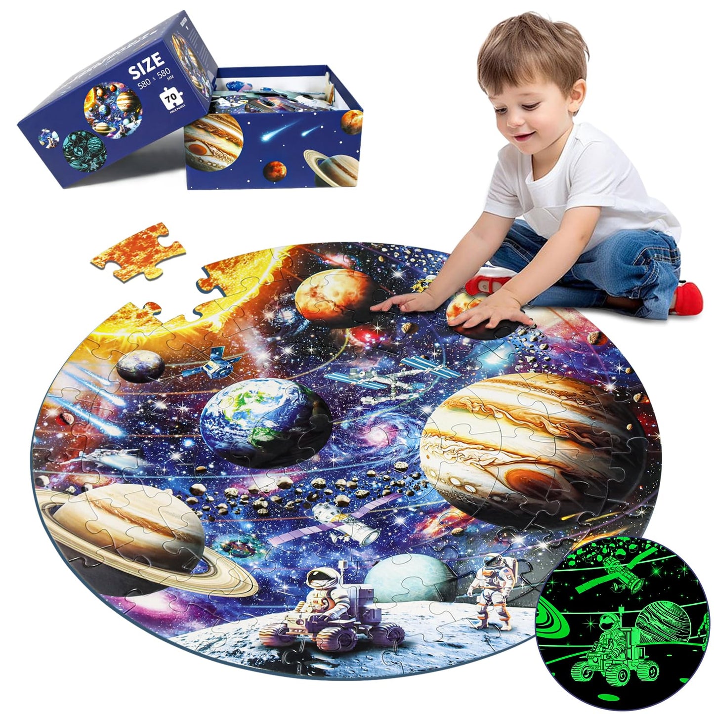 DIGOBAY Glow in The Dark Solar System Jigsaw Puzzle – 70-Piece Floor Puzzle for Kids (Ages 4-12)