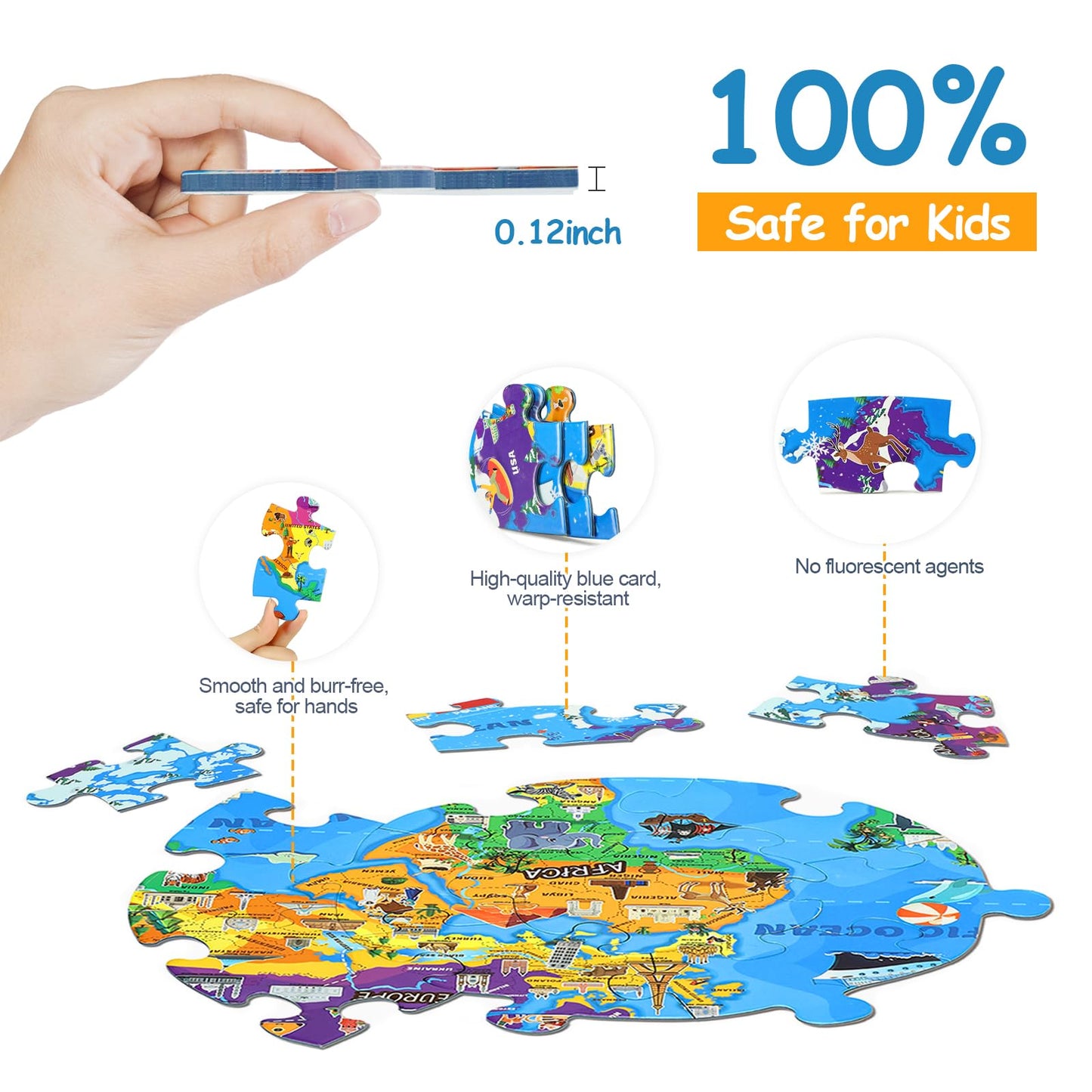 DIGOBAY Glow in The Dark World Map Puzzle for Kids – 70 Pieces, 22.8-Inch Round Geography Toy