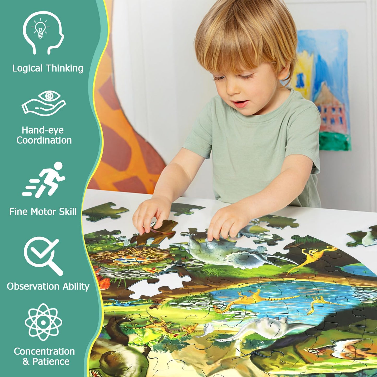 DIGOBAY Dinosaur Floor Puzzle – 70-Piece Round Puzzle for Kids Ages 3-8