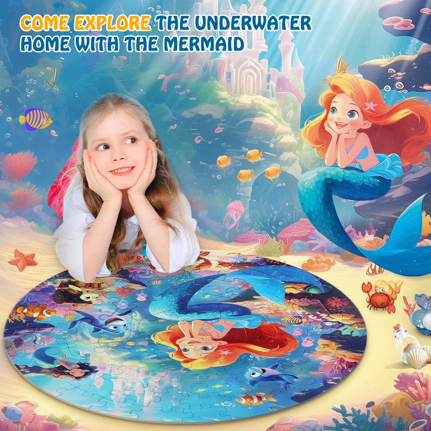 DIGOBAY Mermaid Floor Puzzle for Kids – 70 Pieces, 22.8" Square, Educational Jigsaw (Ages 3-5)