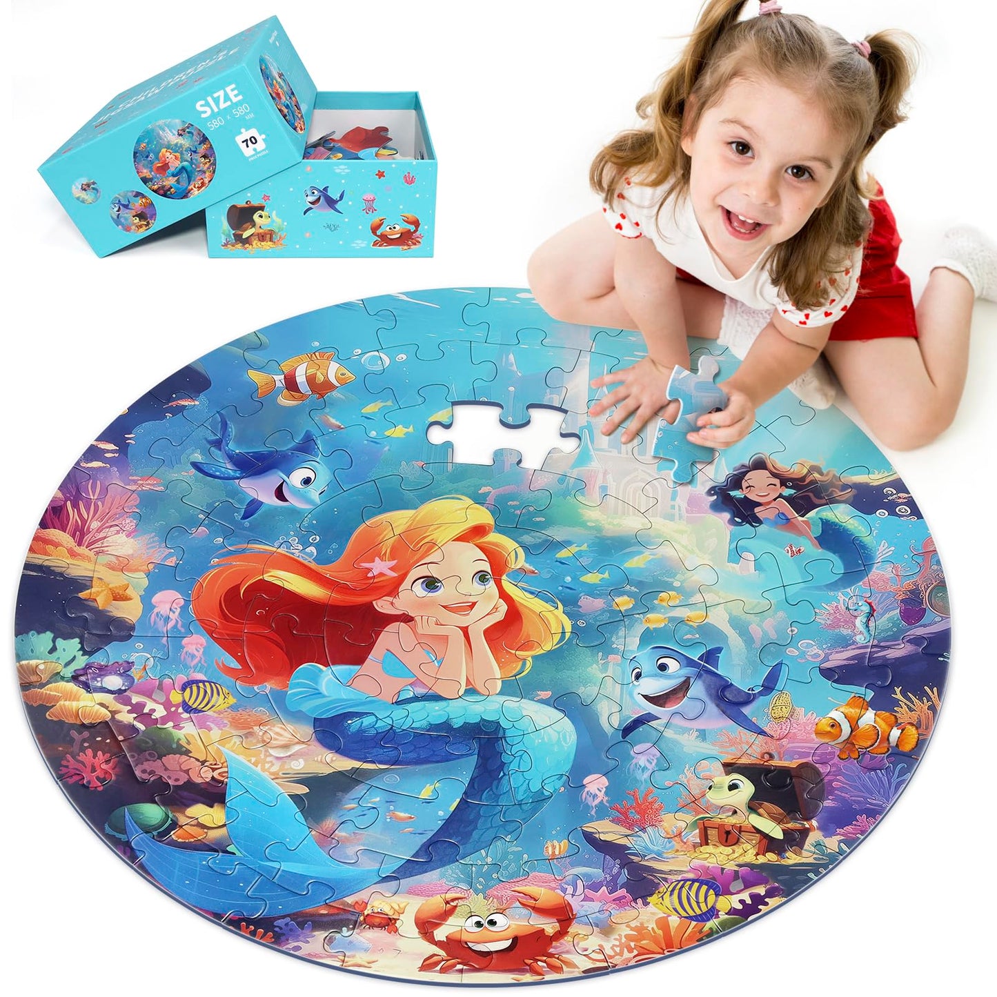 DIGOBAY Mermaid Floor Puzzle for Kids – 70 Pieces, 22.8" Square, Educational Jigsaw (Ages 3-5)