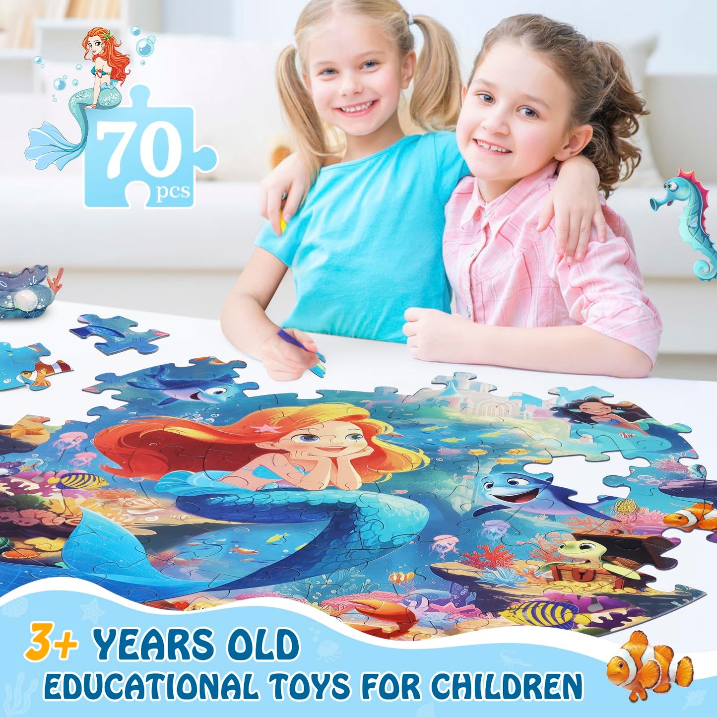 DIGOBAY Mermaid Floor Puzzle for Kids – 70 Pieces, 22.8" Square, Educational Jigsaw (Ages 3-5)