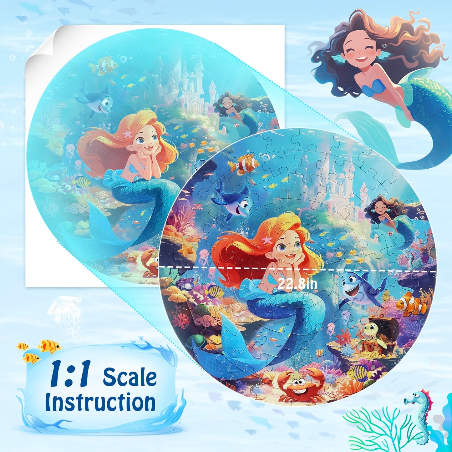 DIGOBAY Mermaid Floor Puzzle for Kids – 70 Pieces, 22.8" Square, Educational Jigsaw (Ages 3-5)