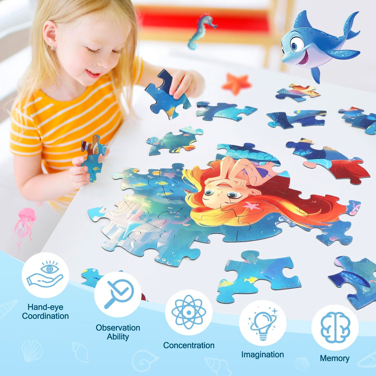DIGOBAY Mermaid Floor Puzzle for Kids – 70 Pieces, 22.8" Square, Educational Jigsaw (Ages 3-5)