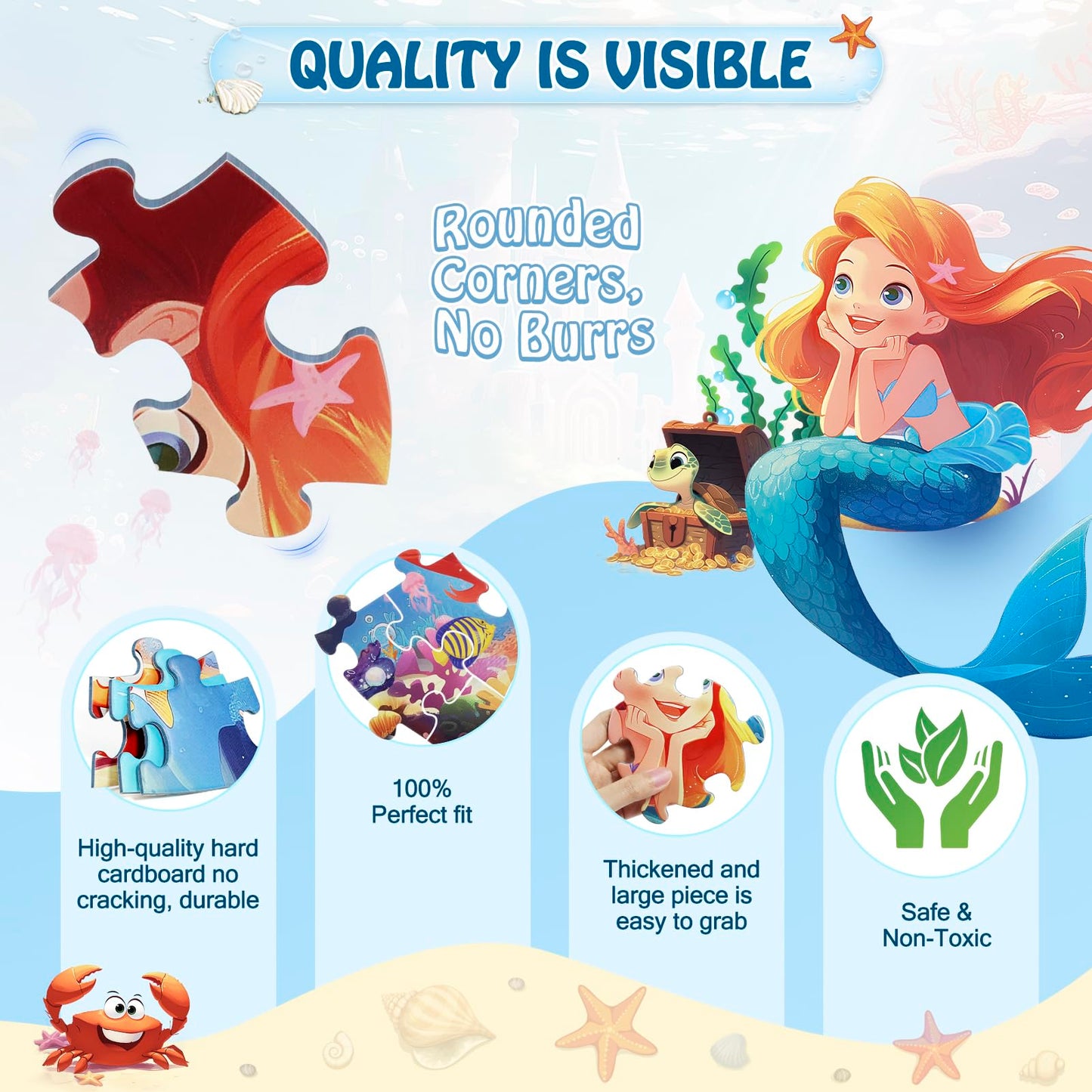 DIGOBAY Mermaid Floor Puzzle for Kids – 70 Pieces, 22.8" Square, Educational Jigsaw (Ages 3-5)