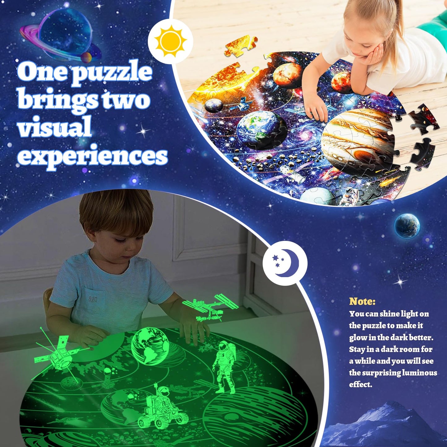 DIGOBAY Glow in The Dark Solar System Jigsaw Puzzle – 70-Piece Floor Puzzle for Kids (Ages 4-12)