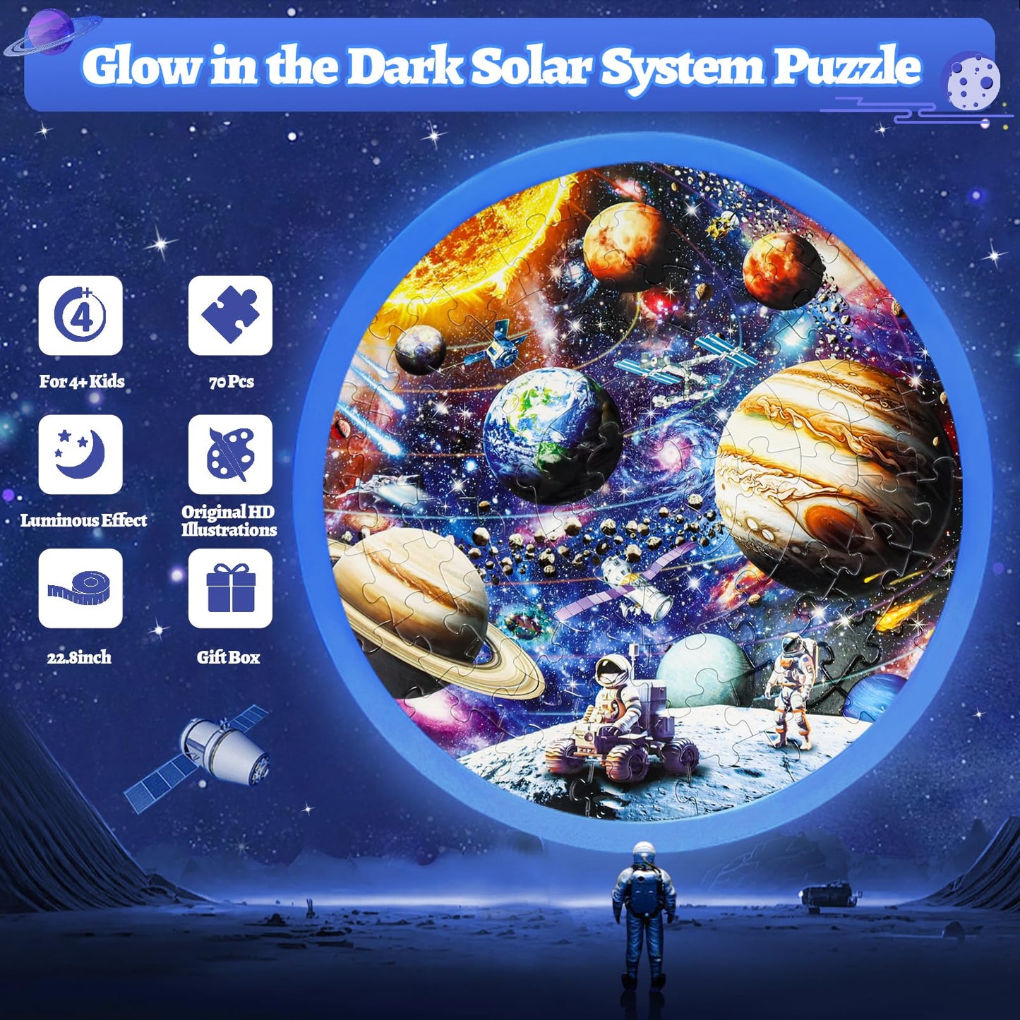 DIGOBAY Glow in The Dark Solar System Jigsaw Puzzle – 70-Piece Floor Puzzle for Kids (Ages 4-12)