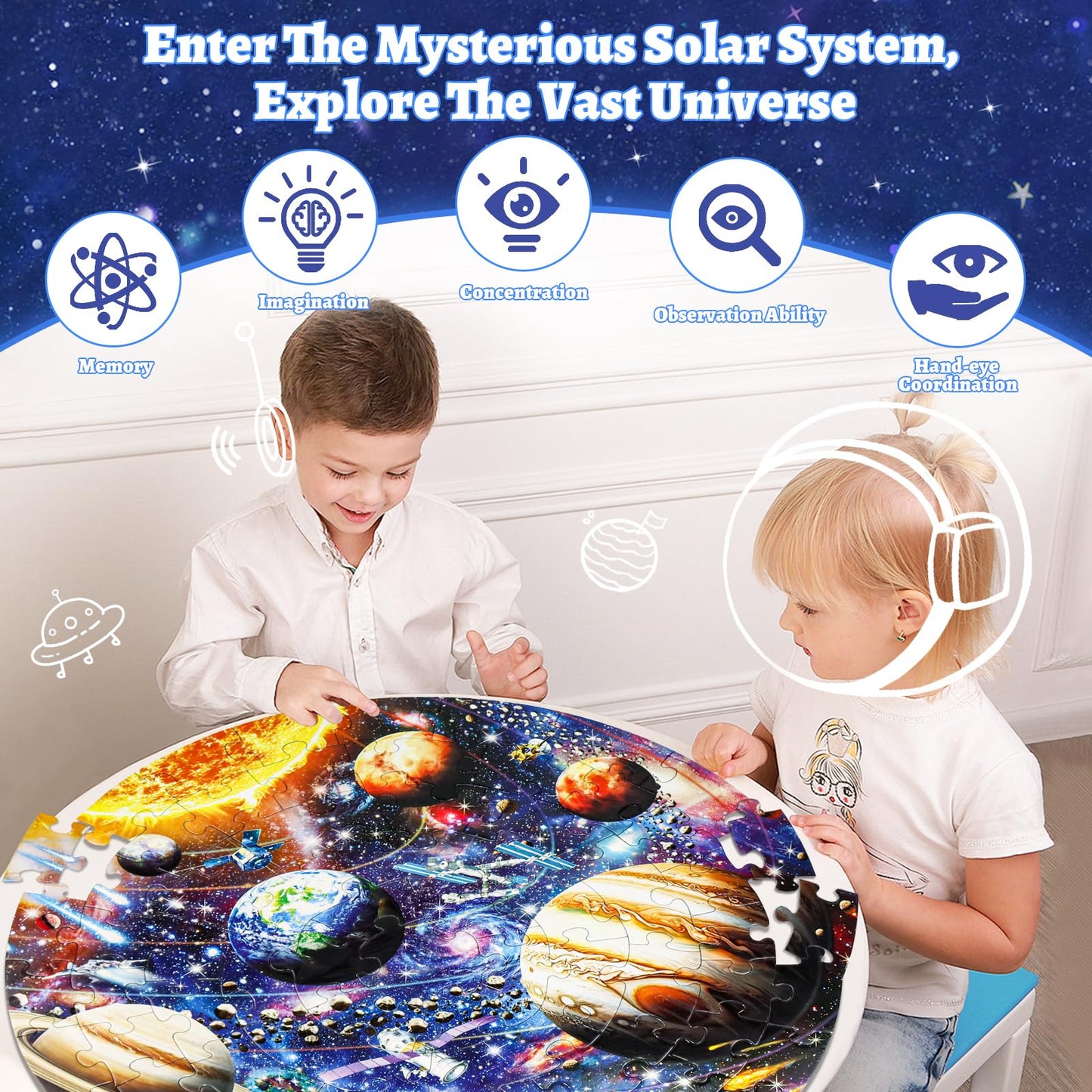 DIGOBAY Glow in The Dark Solar System Jigsaw Puzzle – 70-Piece Floor Puzzle for Kids (Ages 4-12)