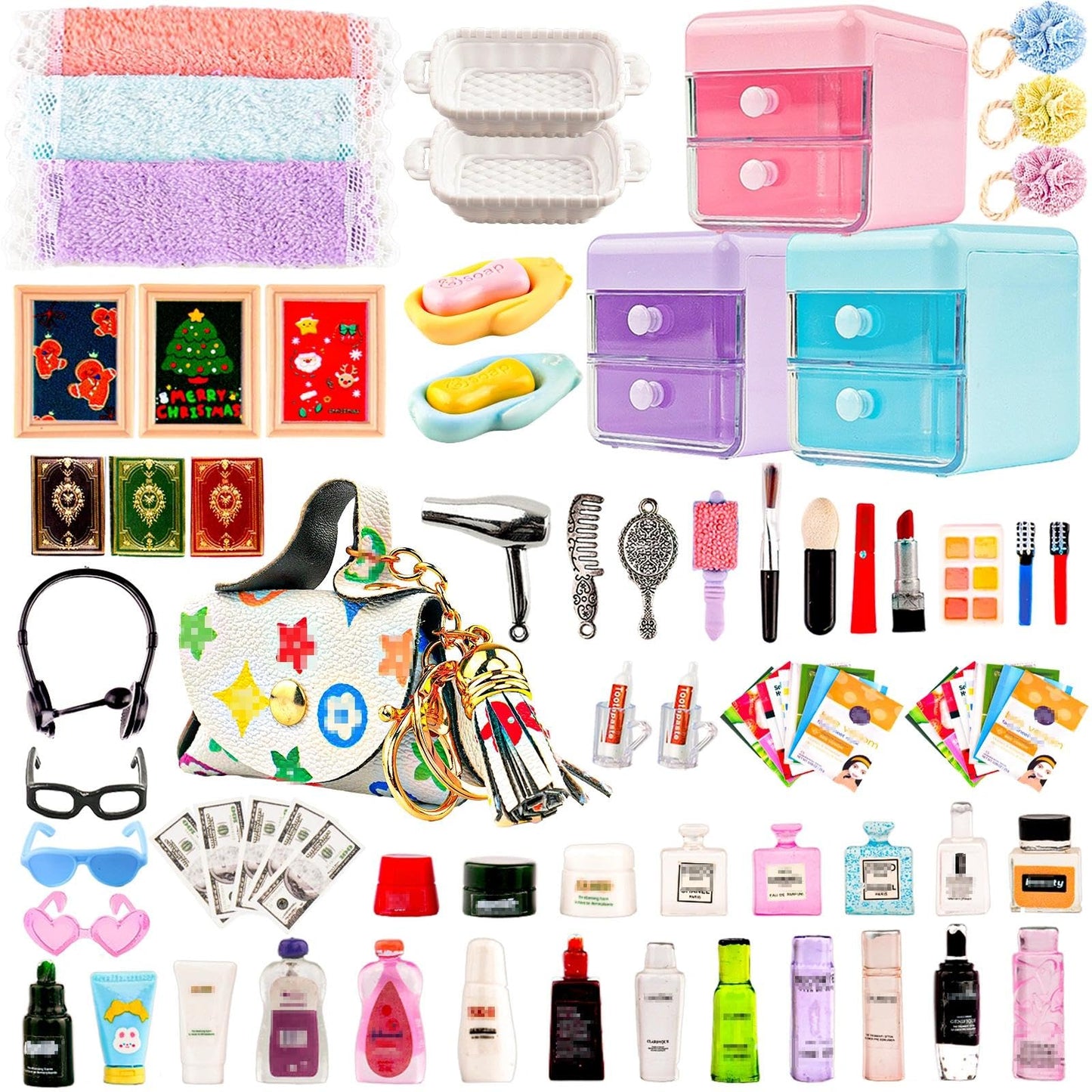 Diinokiy 87-Piece Dollhouse Bathroom & Beauty Mini Set | 1:12 Scale, Realistic Accessories