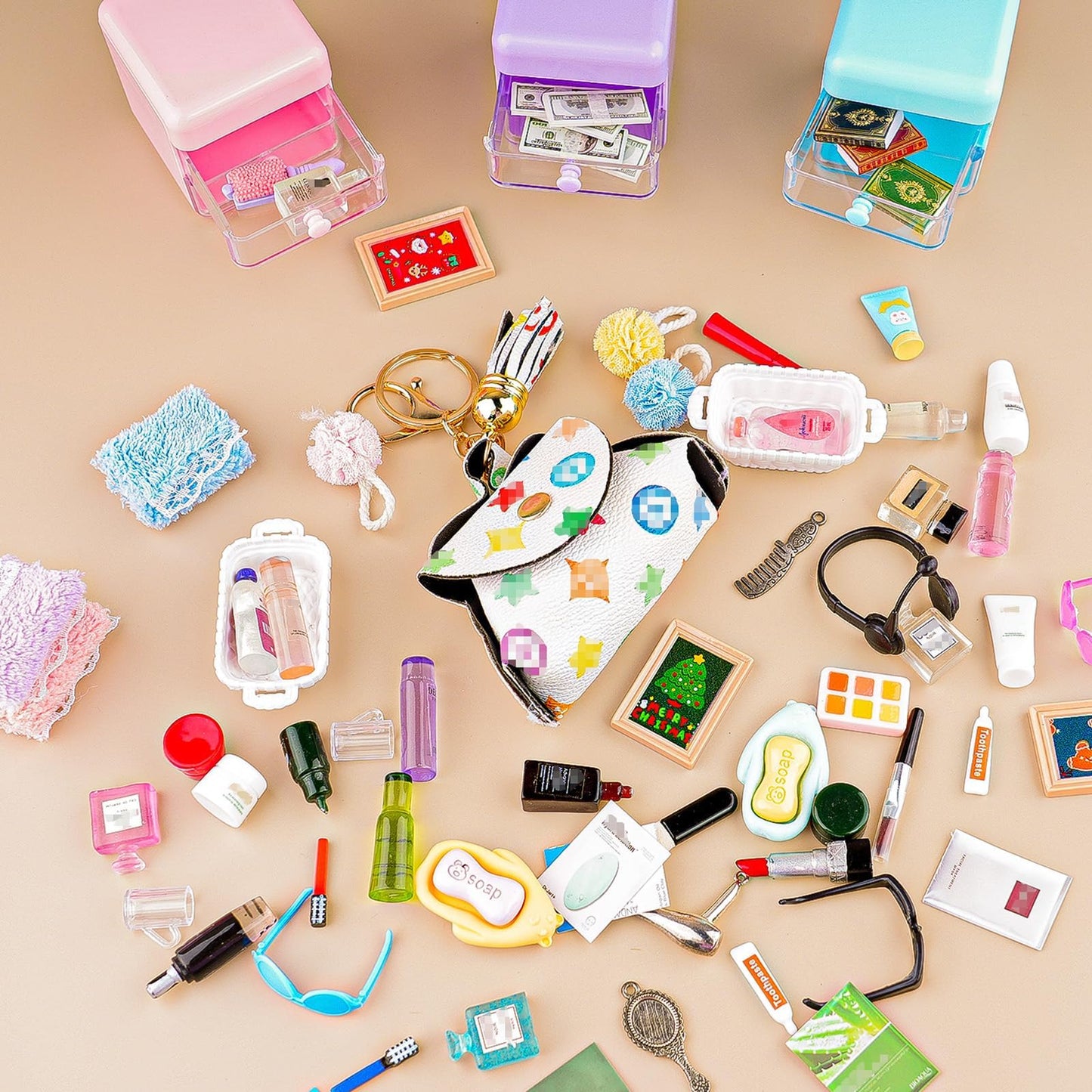 Diinokiy 87-Piece Dollhouse Bathroom & Beauty Mini Set | 1:12 Scale, Realistic Accessories