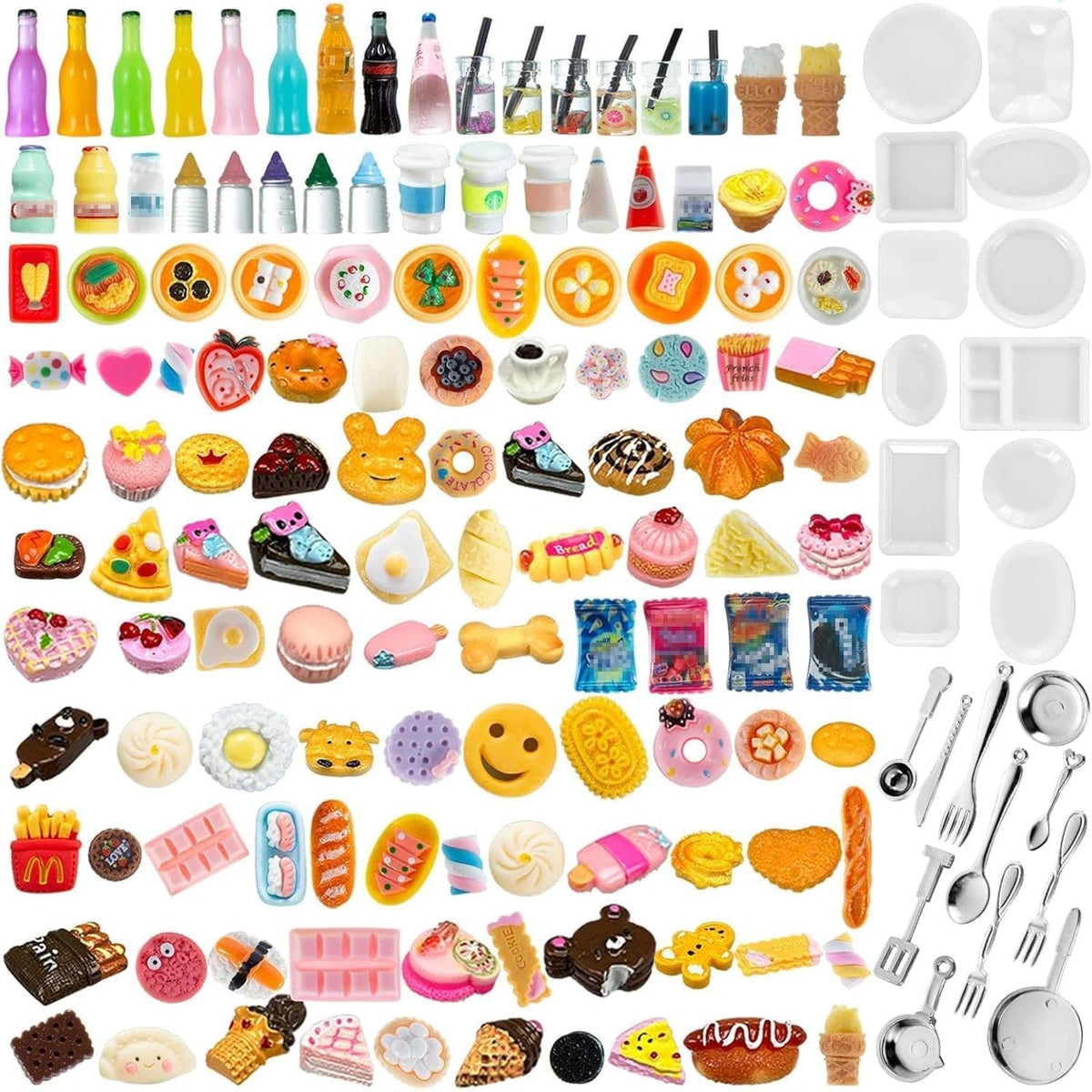 Diinokiy 150Pcs Miniature Food and Drink Dollhouse Accessories – 1/12 Scale