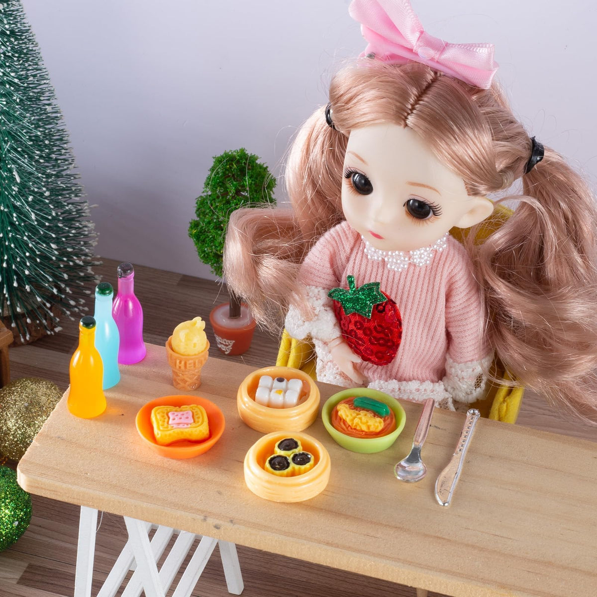 Diinokiy 150Pcs Miniature Food and Drink Dollhouse Accessories – 1/12 Scale