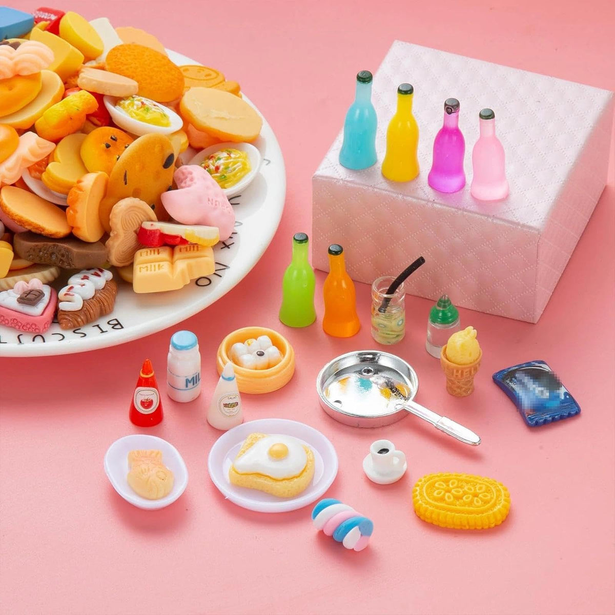 Diinokiy 150Pcs Miniature Food and Drink Dollhouse Accessories – 1/12 Scale