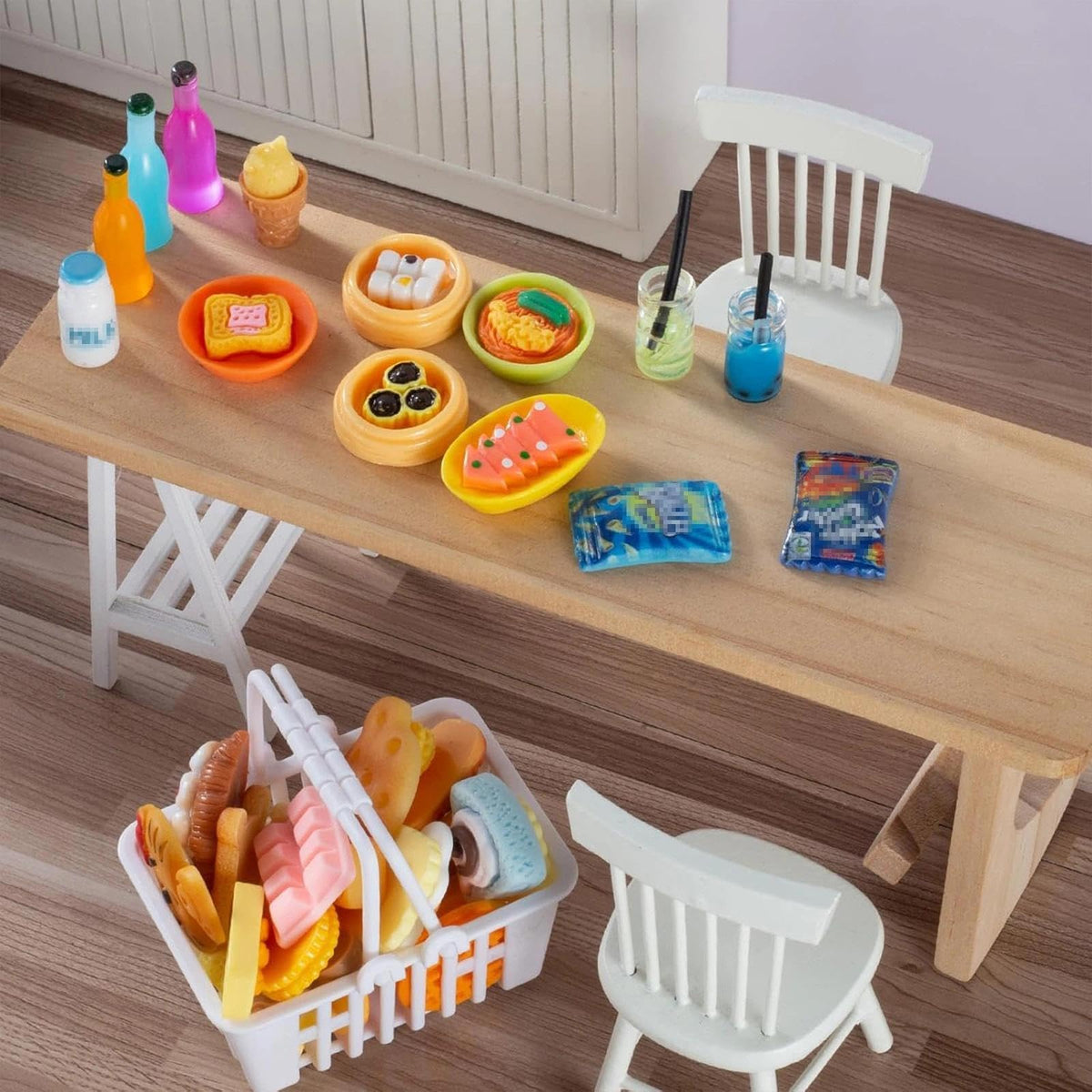 Diinokiy 150Pcs Miniature Food and Drink Dollhouse Accessories – 1/12 Scale