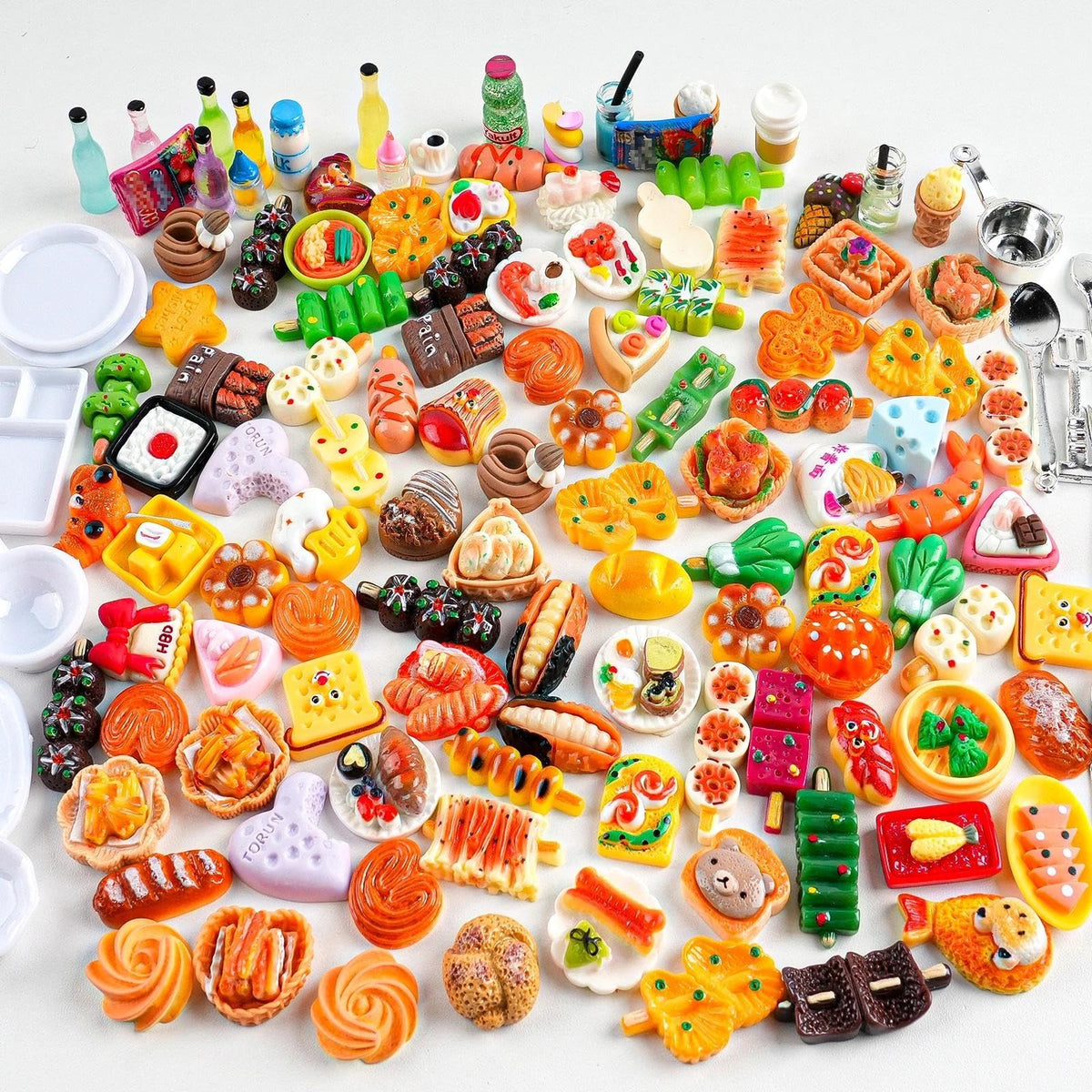 Diinokiy 150Pcs Miniature Food and Drink Dollhouse Accessories – 1/12 Scale