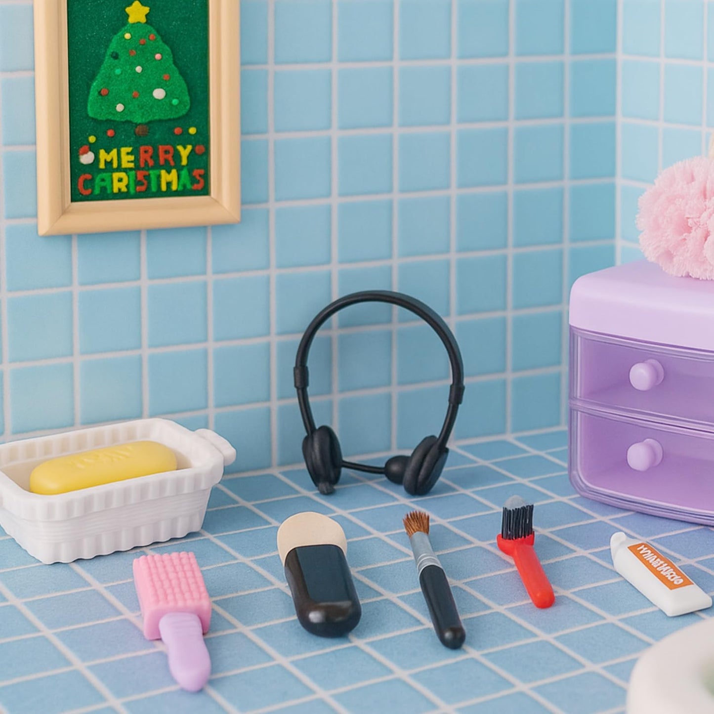 Diinokiy 87-Piece Dollhouse Bathroom & Beauty Mini Set | 1:12 Scale, Realistic Accessories