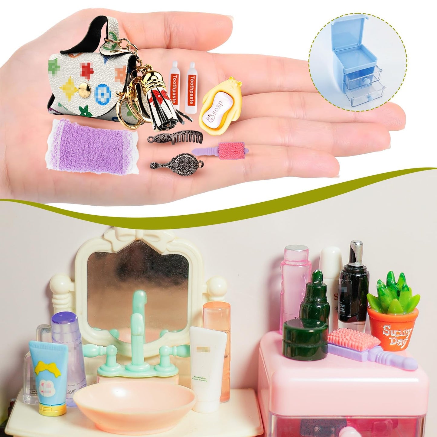 Diinokiy 87-Piece Dollhouse Bathroom & Beauty Mini Set | 1:12 Scale, Realistic Accessories
