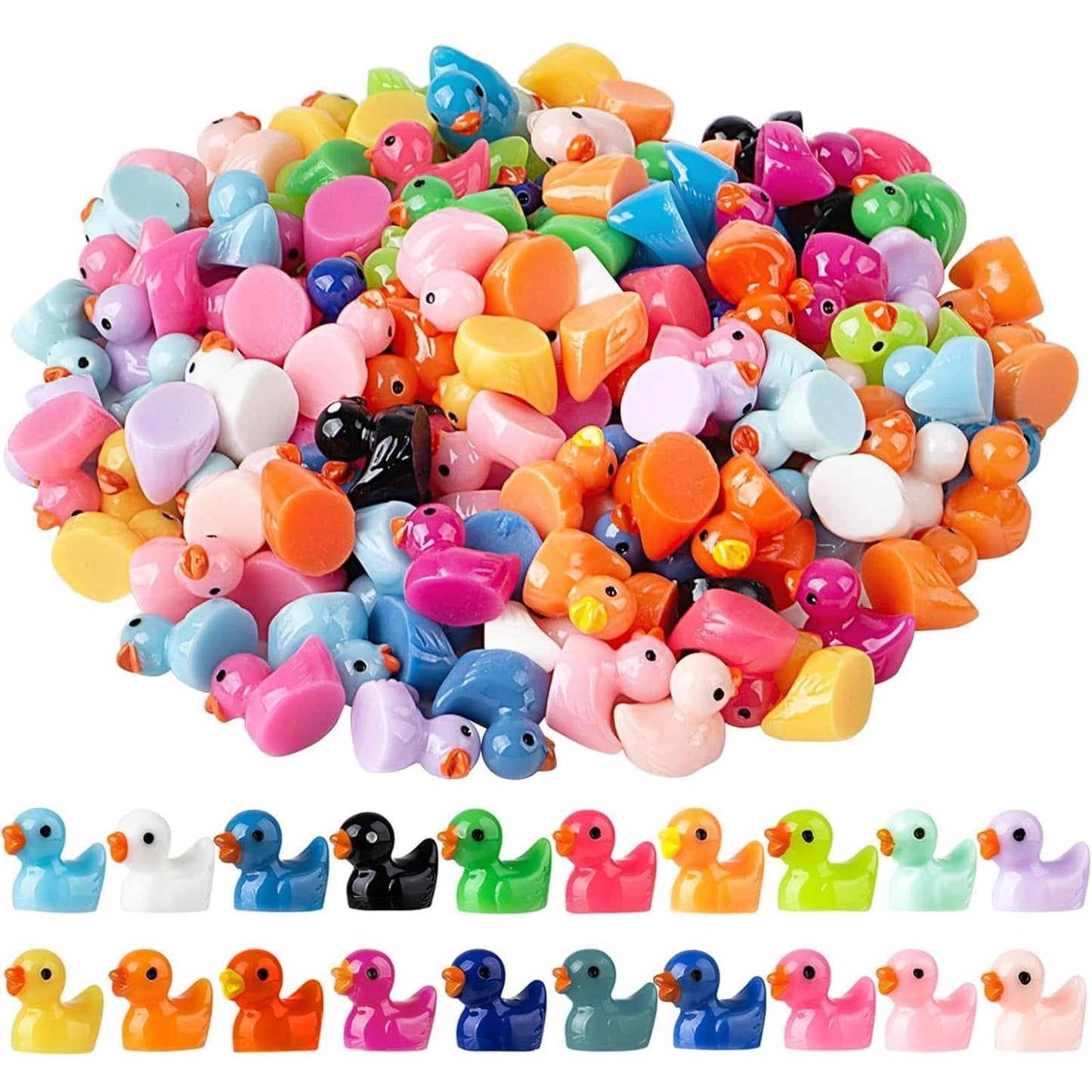 Diinokiy 200 Pcs Mini Resin Duck Figures – Colorful DIY Miniatures for Crafts