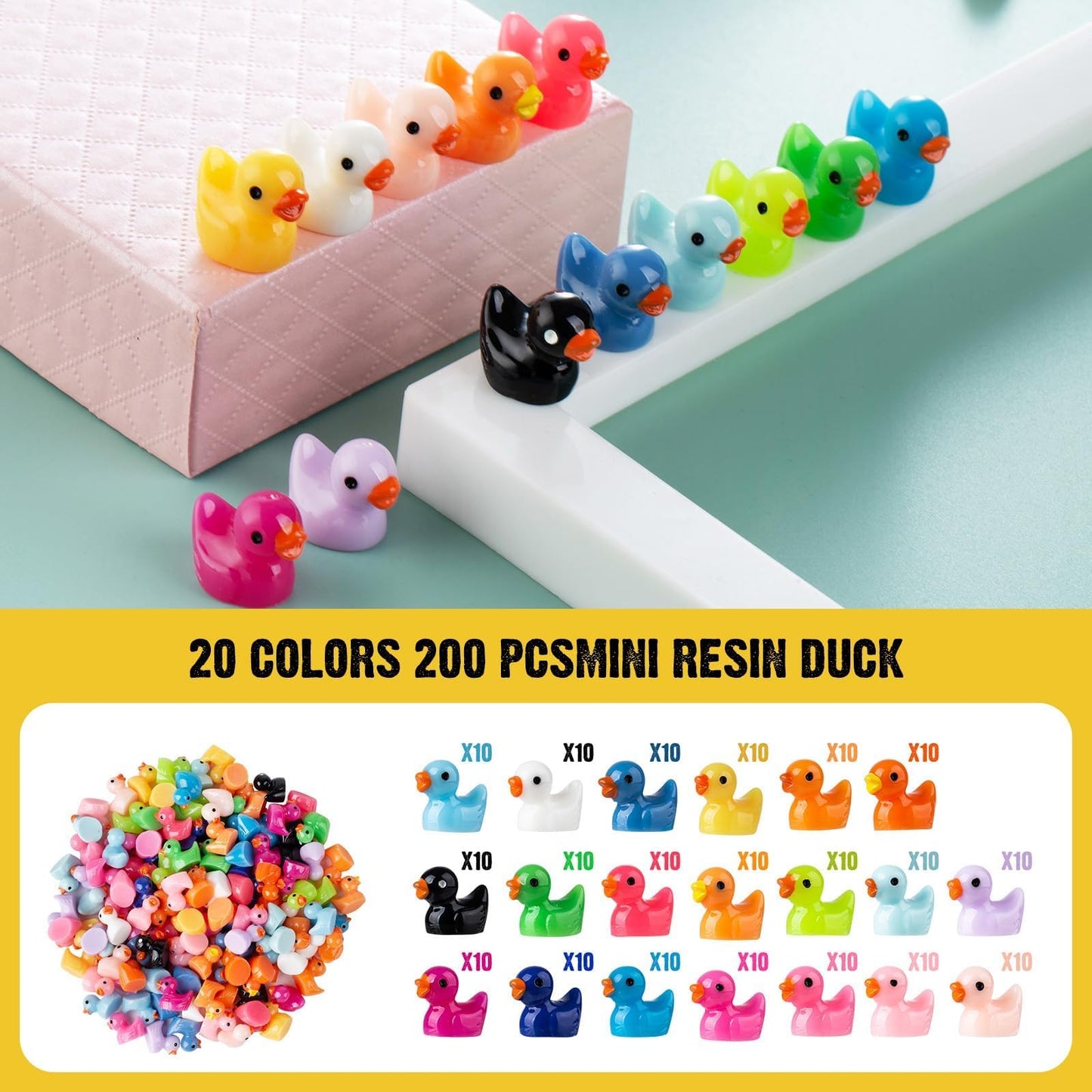 Diinokiy 200 Pcs Mini Resin Duck Figures – Colorful DIY Miniatures for Crafts